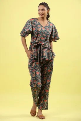 Floral Jaal on Indigo Lounge Loungewear Top Set