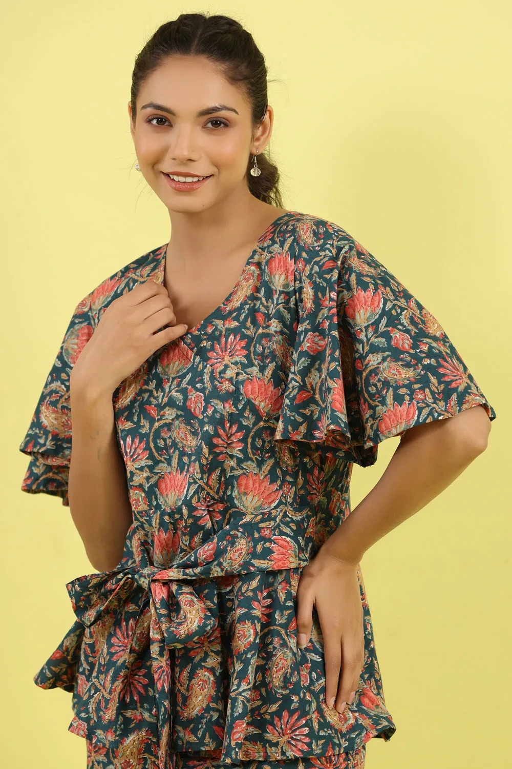 Floral Jaal on Indigo Lounge Loungewear Top Set