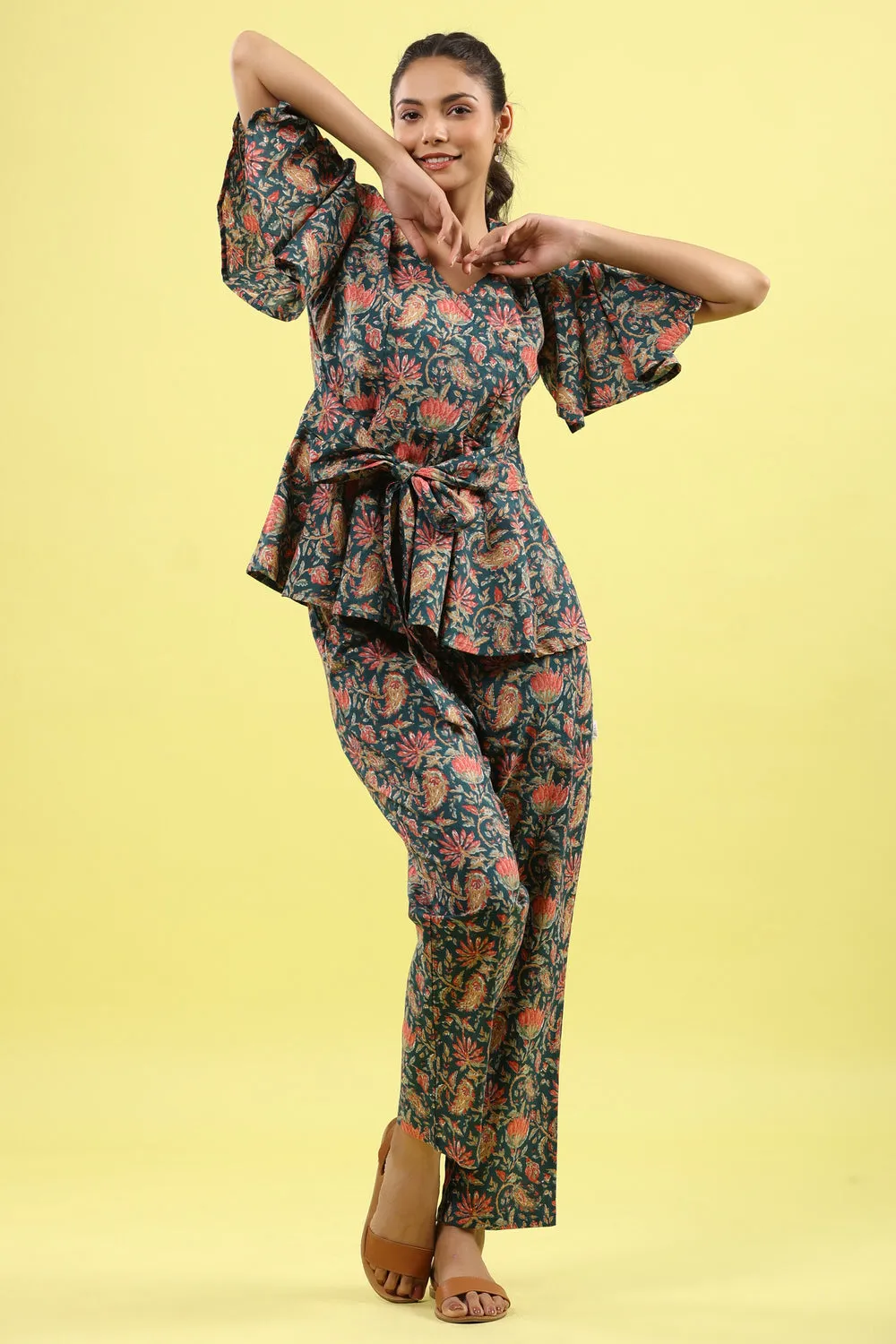 Floral Jaal on Indigo Lounge Loungewear Top Set