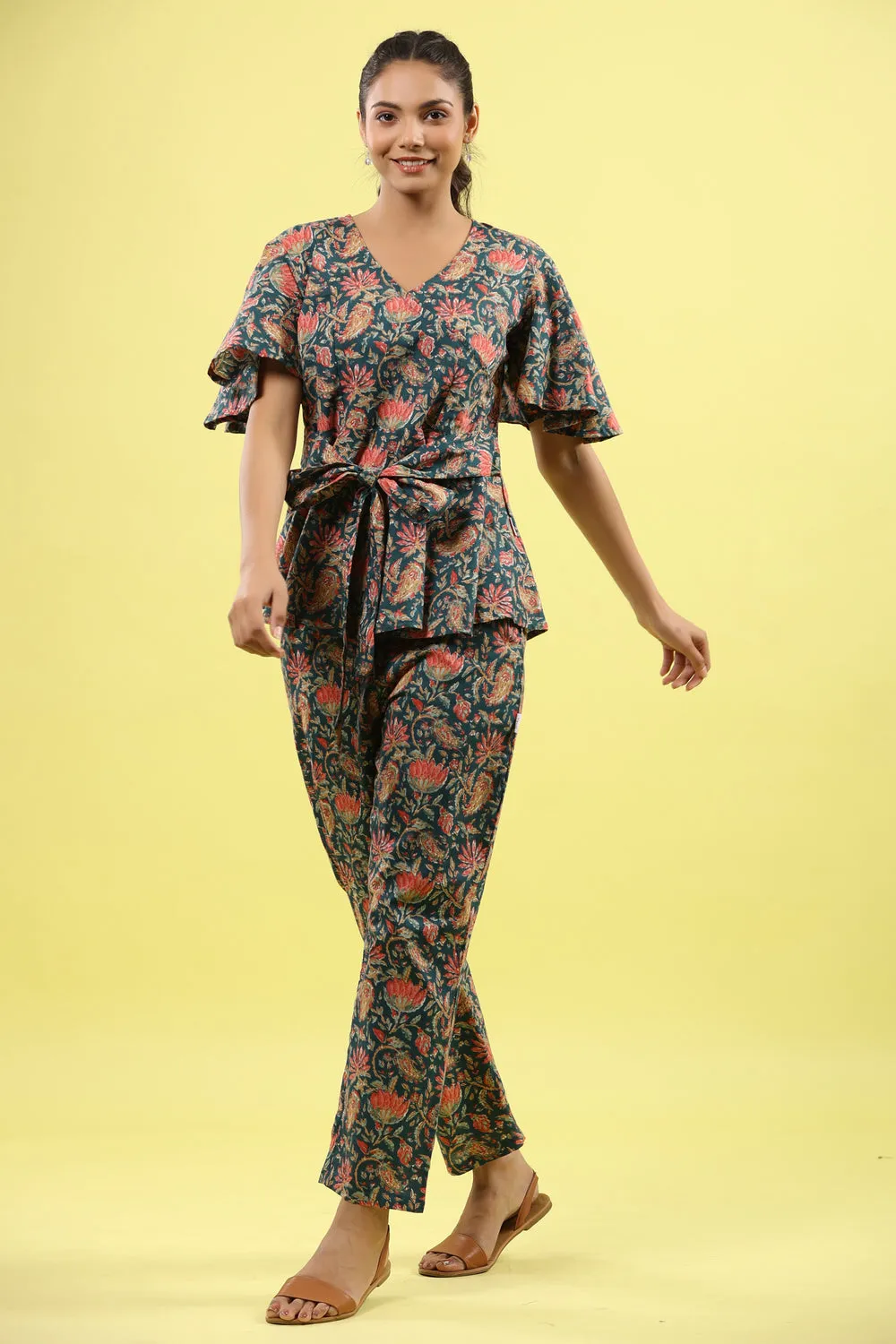 Floral Jaal on Indigo Lounge Loungewear Top Set