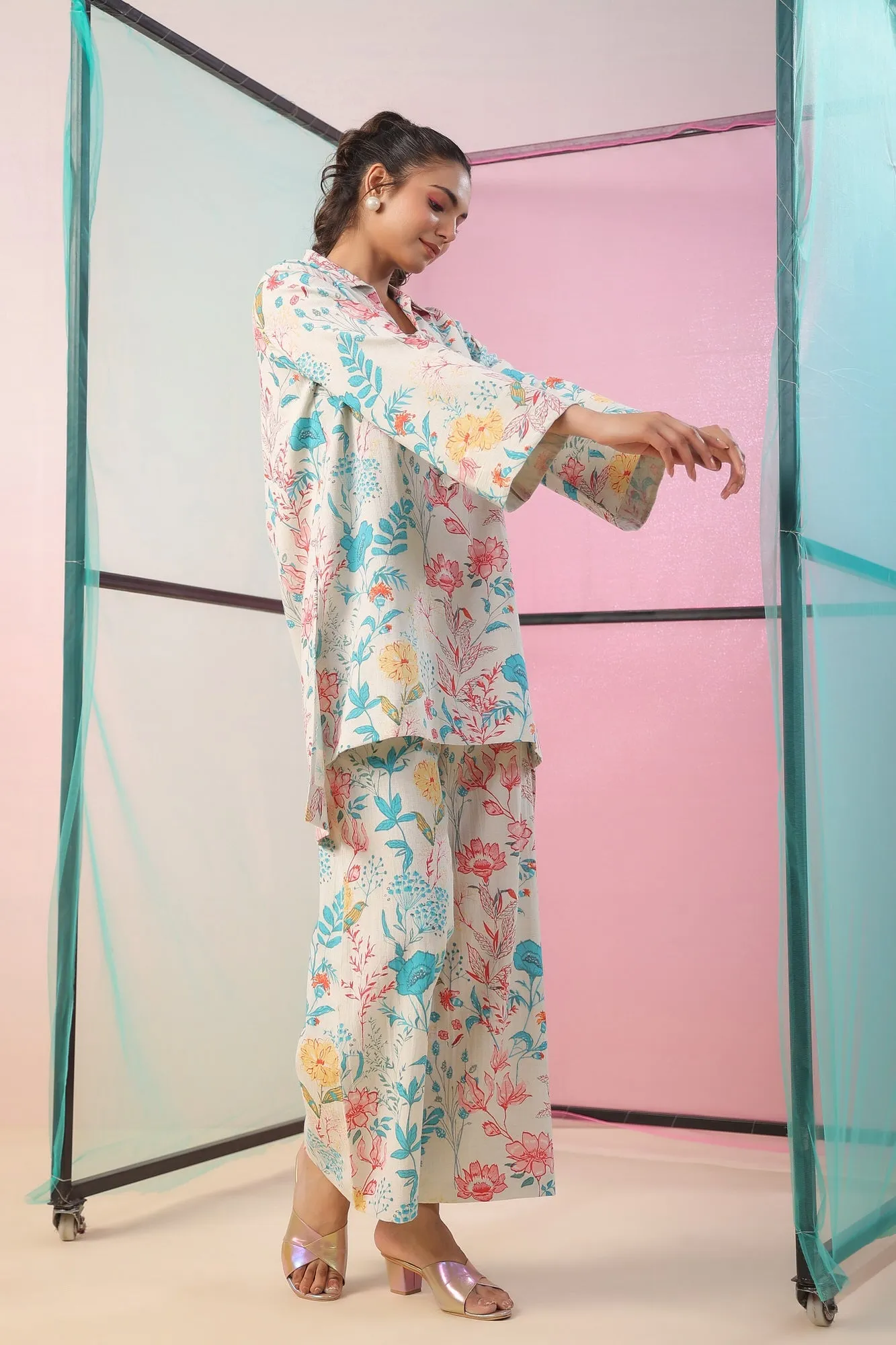 Florals On Cotton Flex Palazzo Loungewear Set