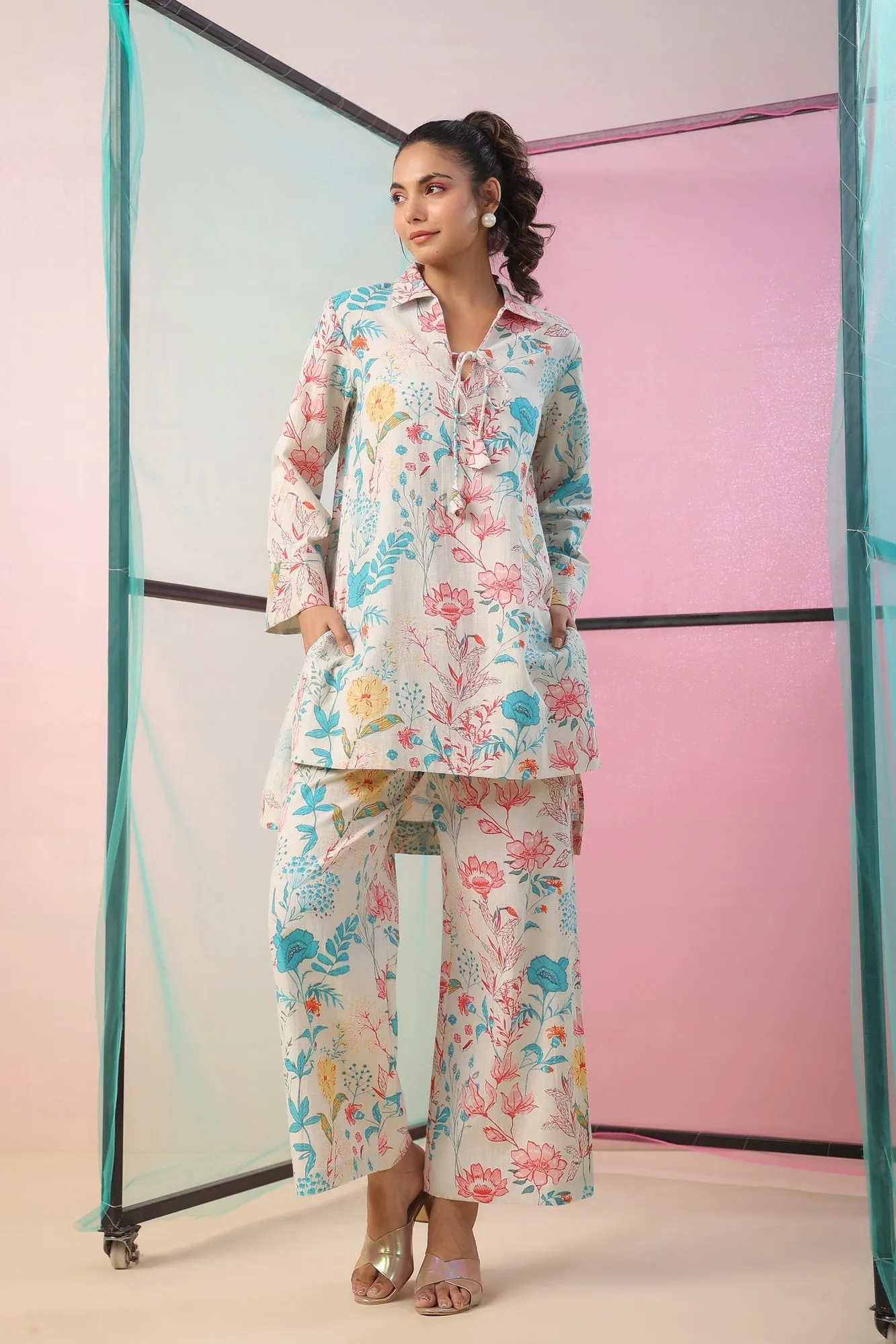 Florals On Cotton Flex Palazzo Loungewear Set