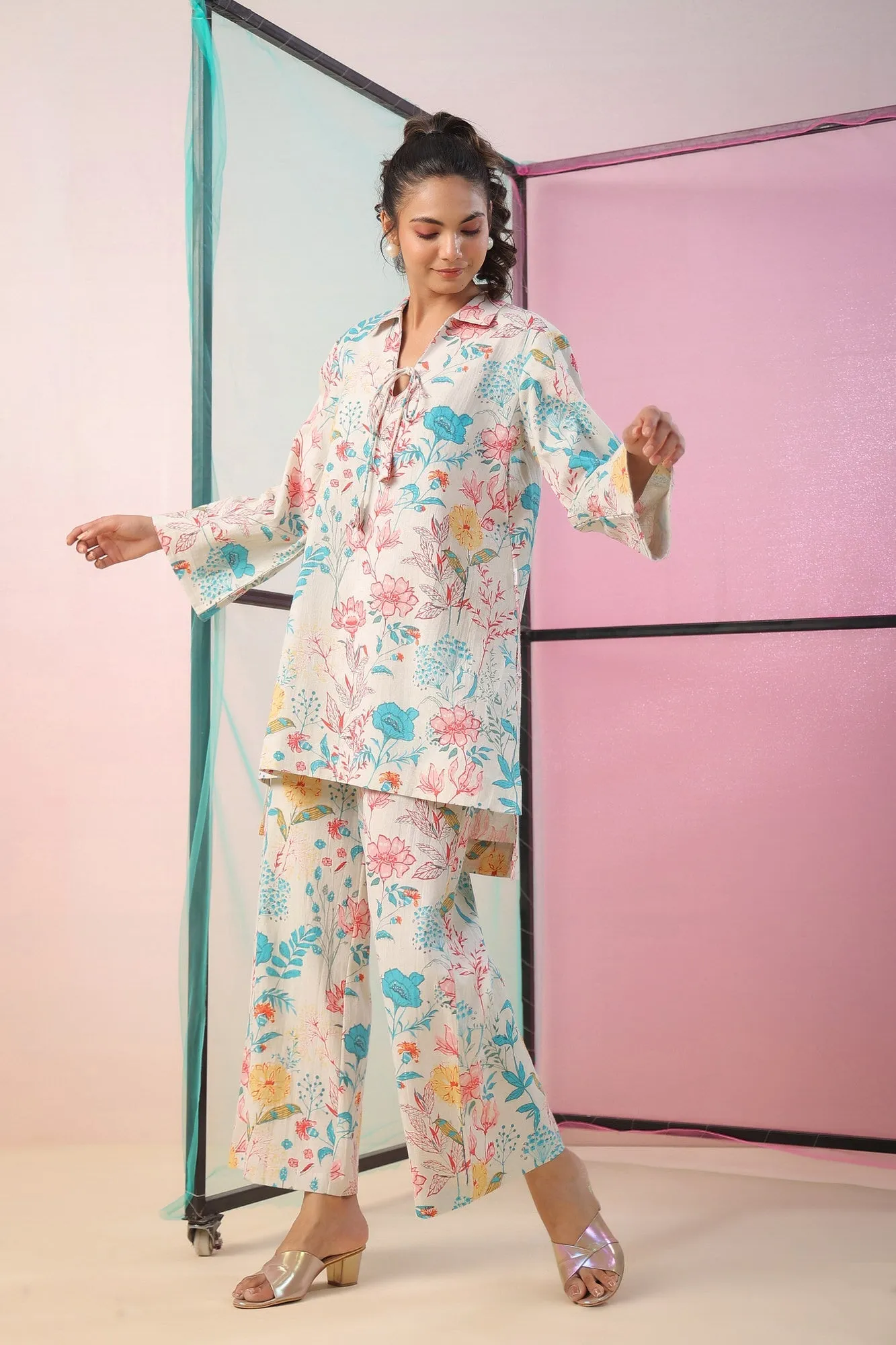 Florals On Cotton Flex Palazzo Loungewear Set