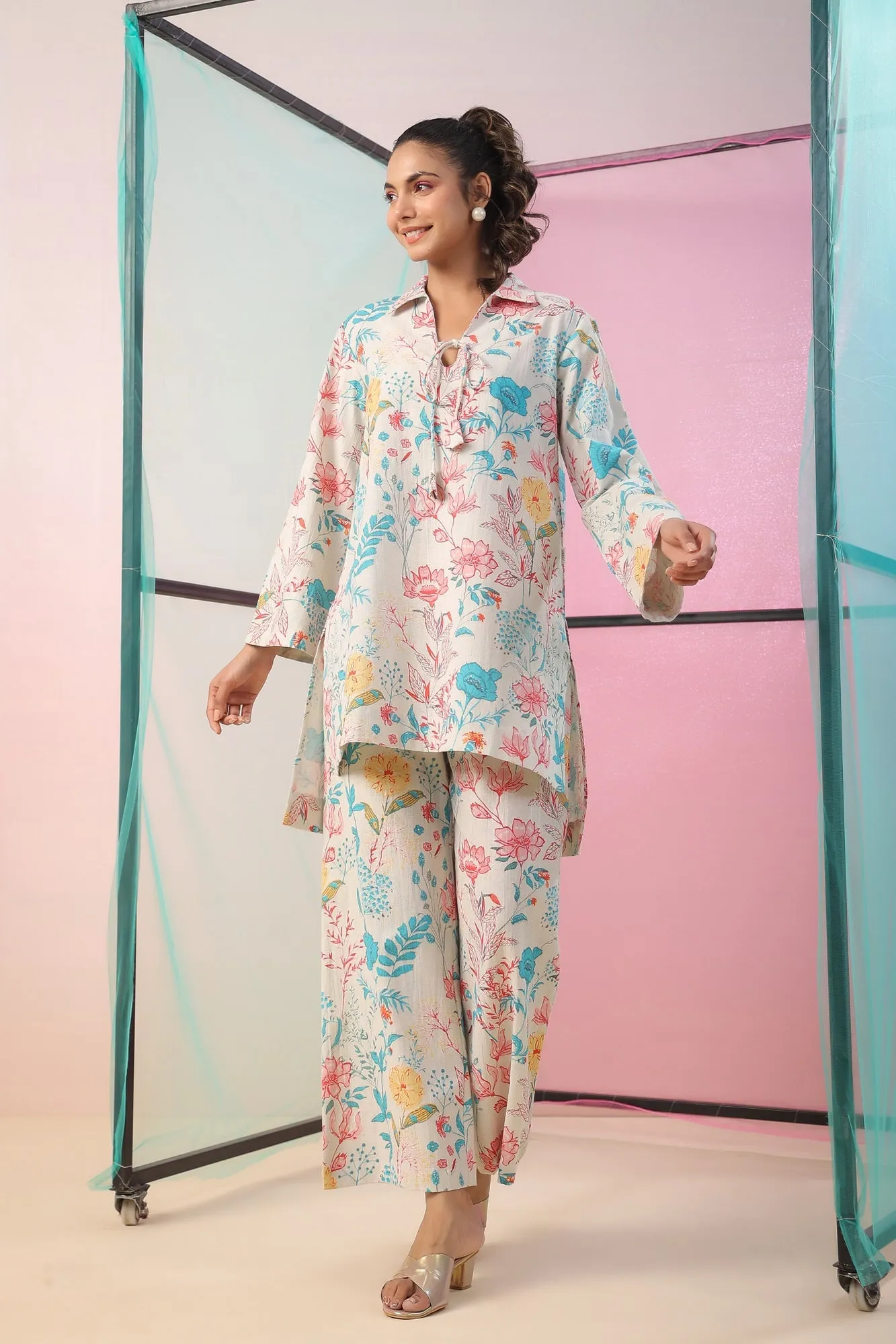 Florals On Cotton Flex Palazzo Loungewear Set