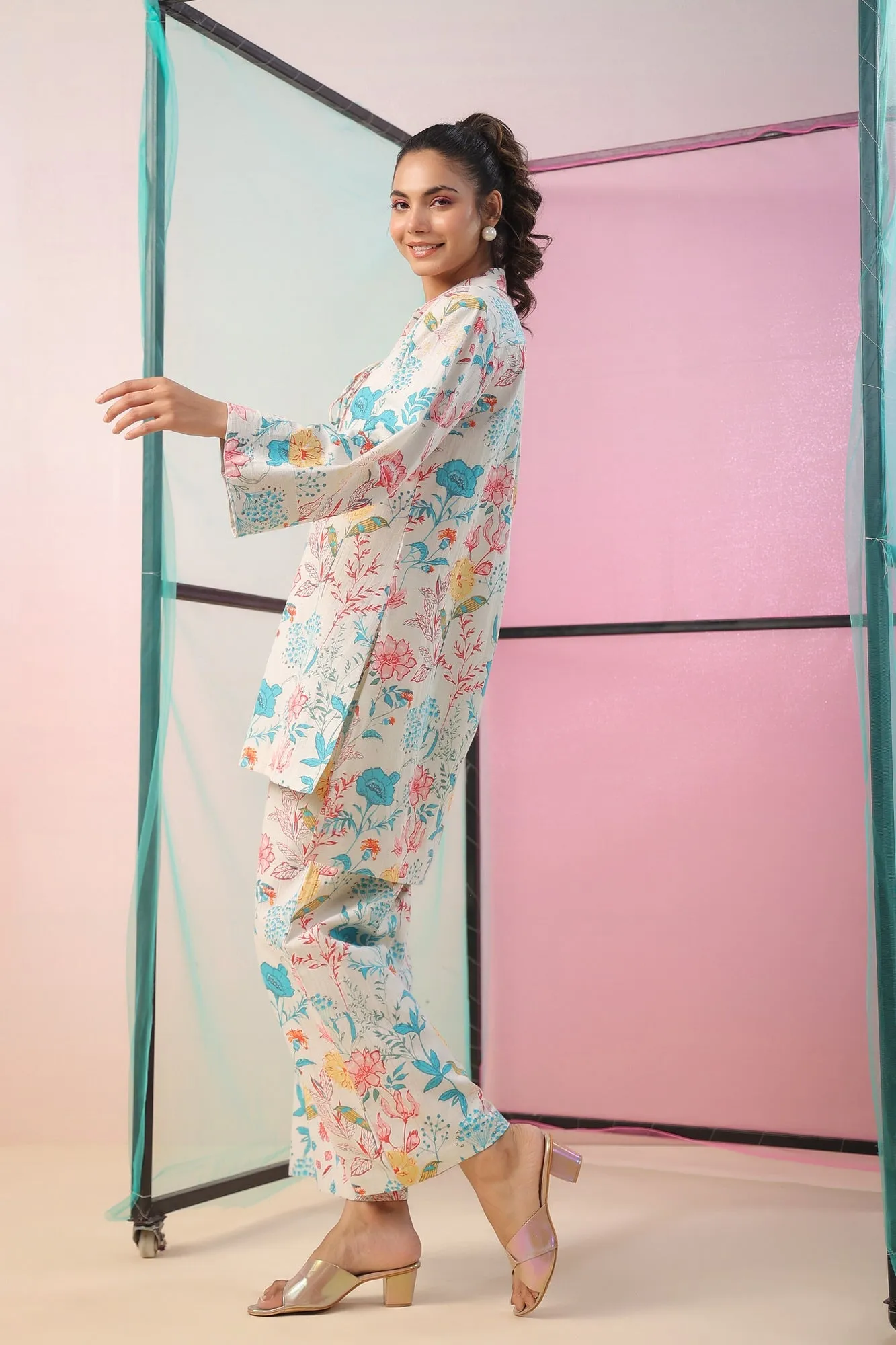 Florals On Cotton Flex Palazzo Loungewear Set