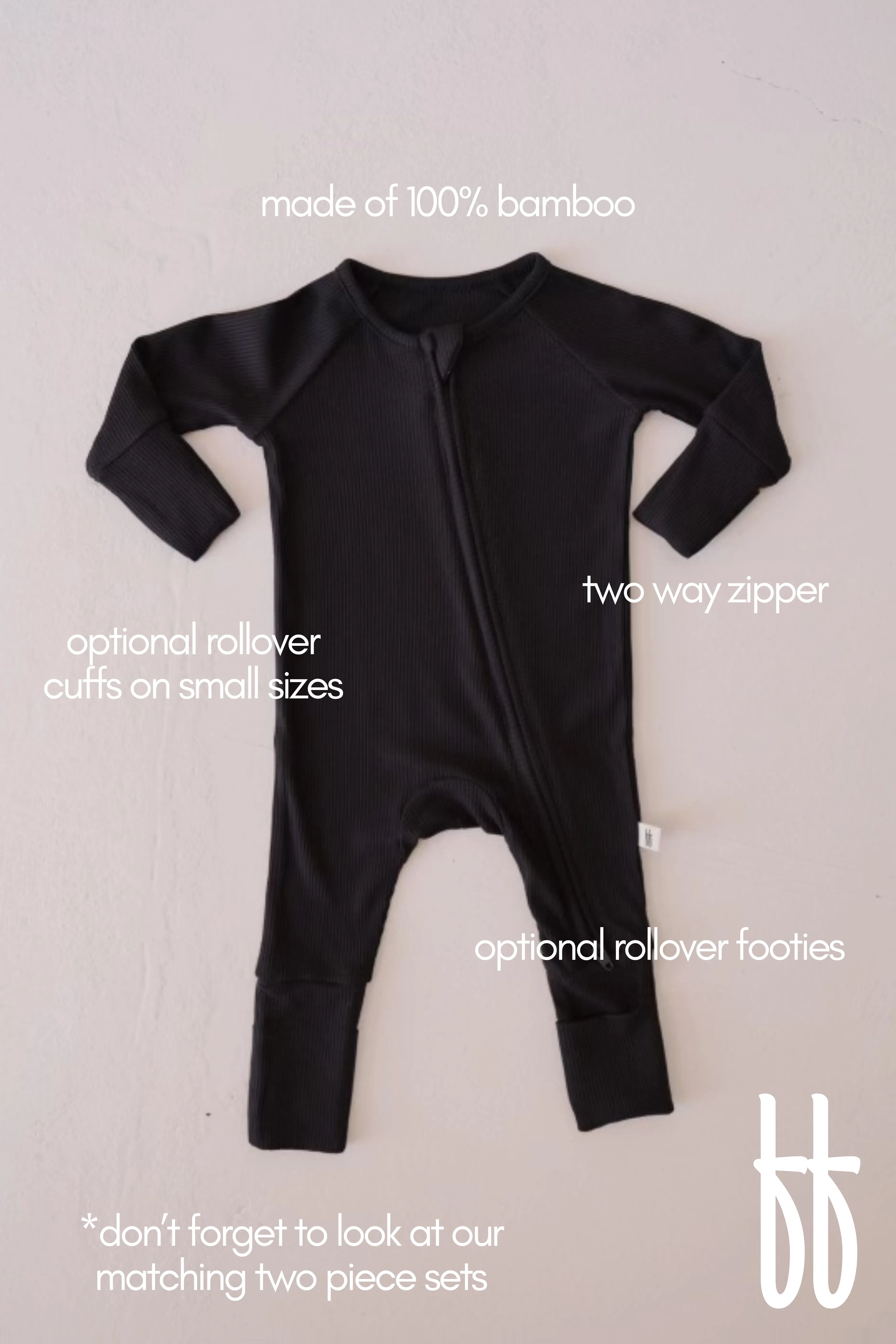 Forever French Bamboo Romper - Black Ribbed