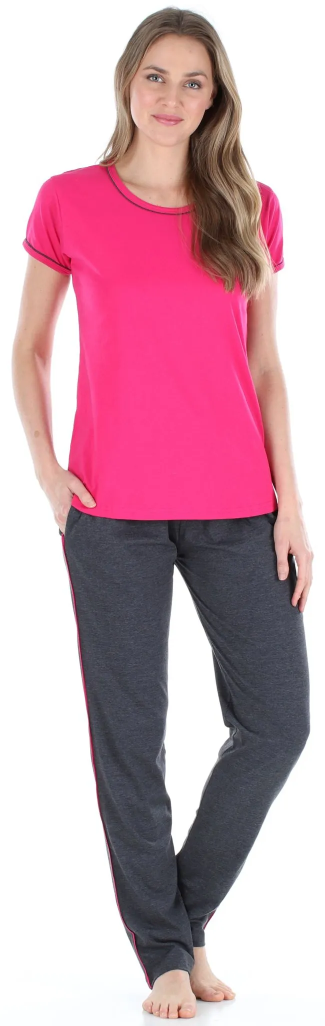 Frankie & Johnny Women’s Cotton Tee Shirt and Sweat Pant Pajama Set