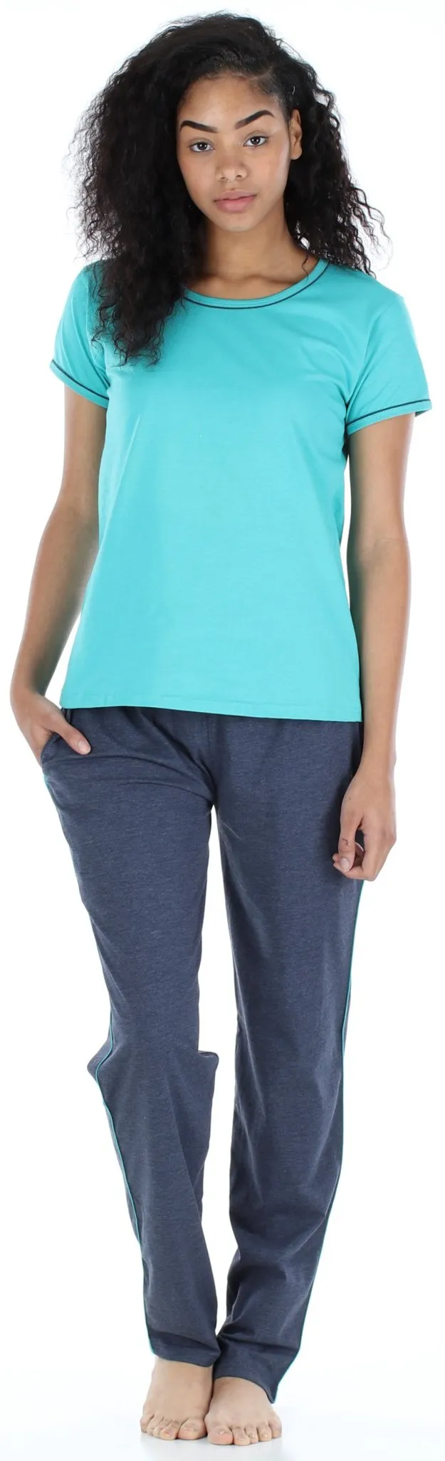 Frankie & Johnny Women’s Cotton Tee Shirt and Sweat Pant Pajama Set