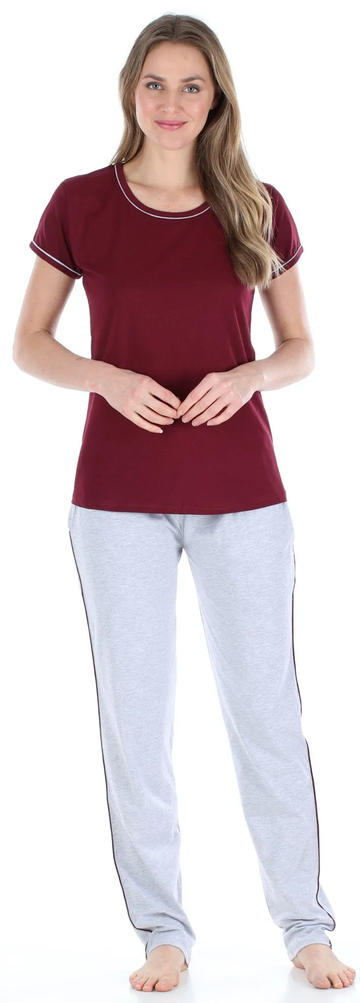 Frankie & Johnny Women’s Cotton Tee Shirt and Sweat Pant Pajama Set