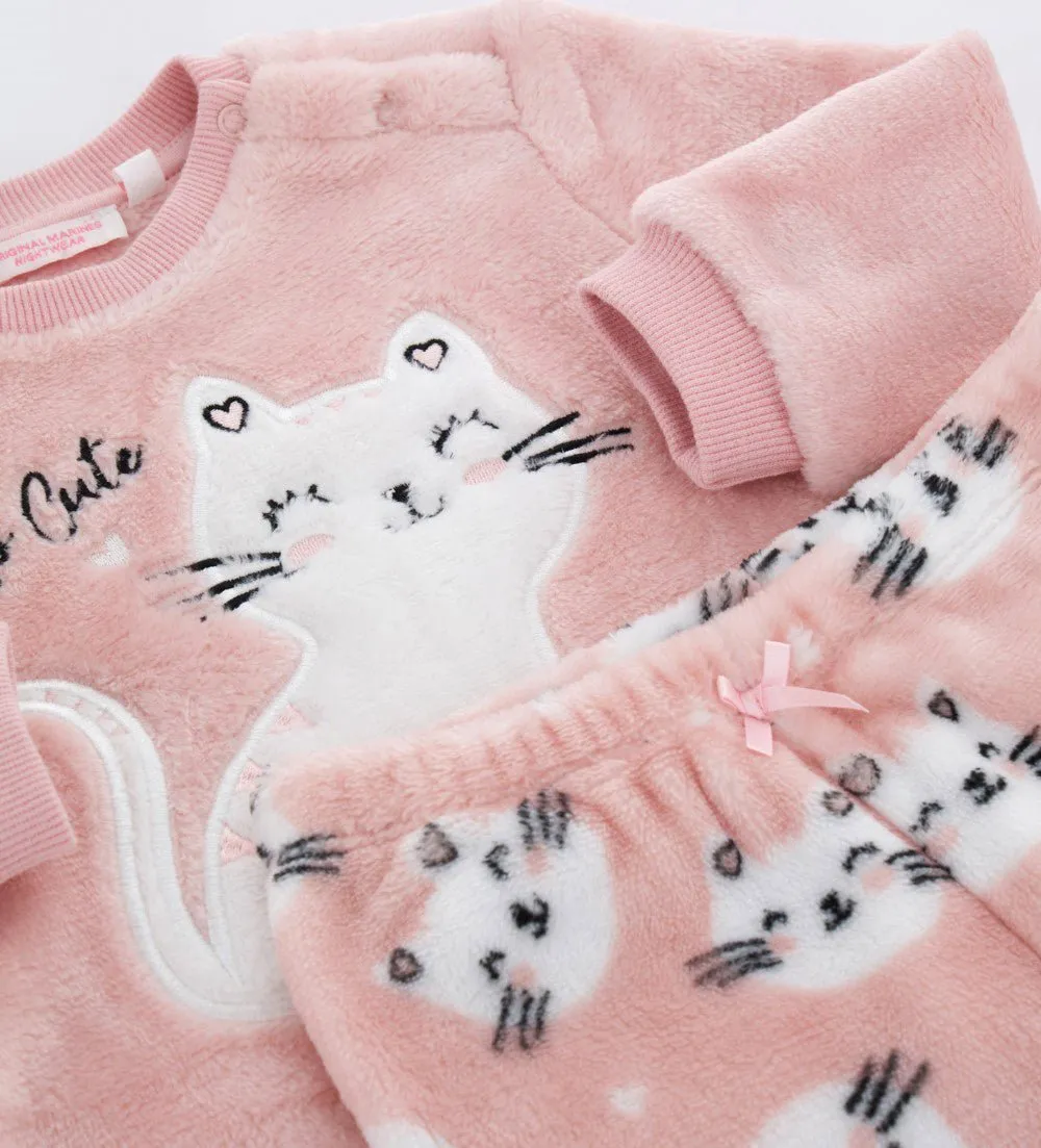 FURRY CAT APPLIQUÉ PAJAMA SET