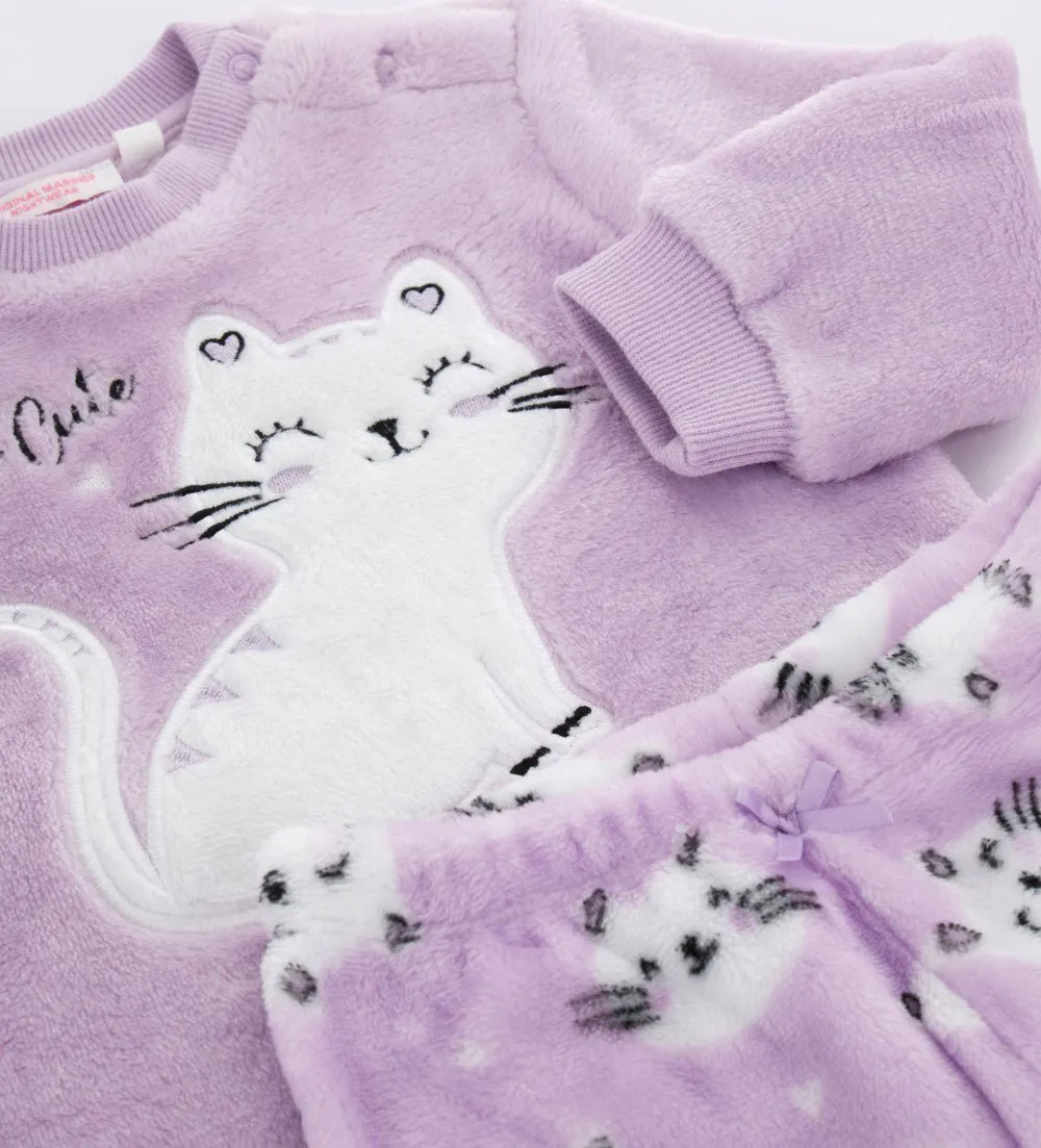 FURRY CAT APPLIQUÉ PAJAMA SET