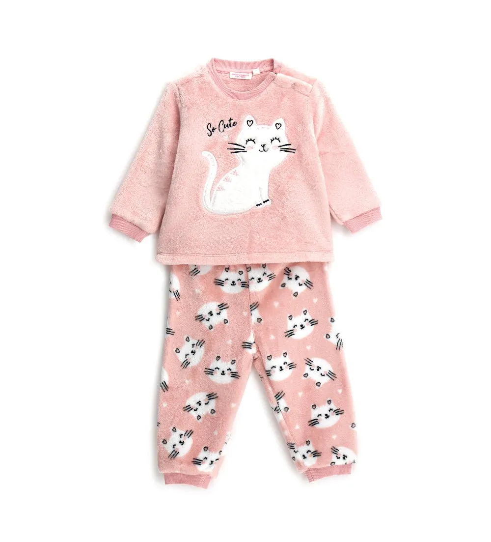 FURRY CAT APPLIQUÉ PAJAMA SET