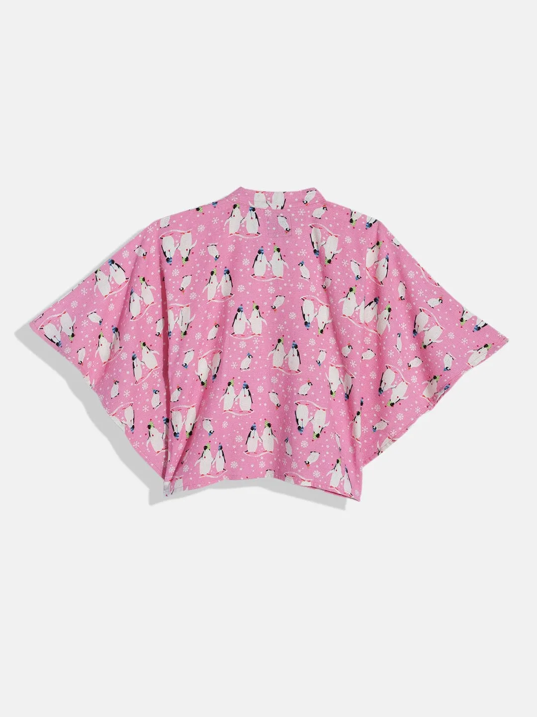 Girls Penquins Pink Kaftan Pyjama Set