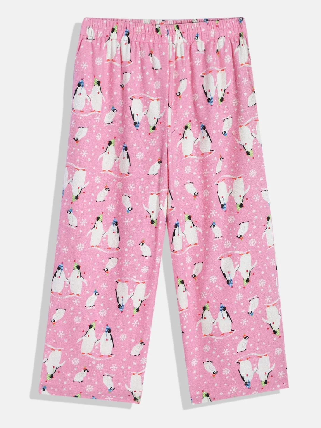 Girls Penquins Pink Kaftan Pyjama Set