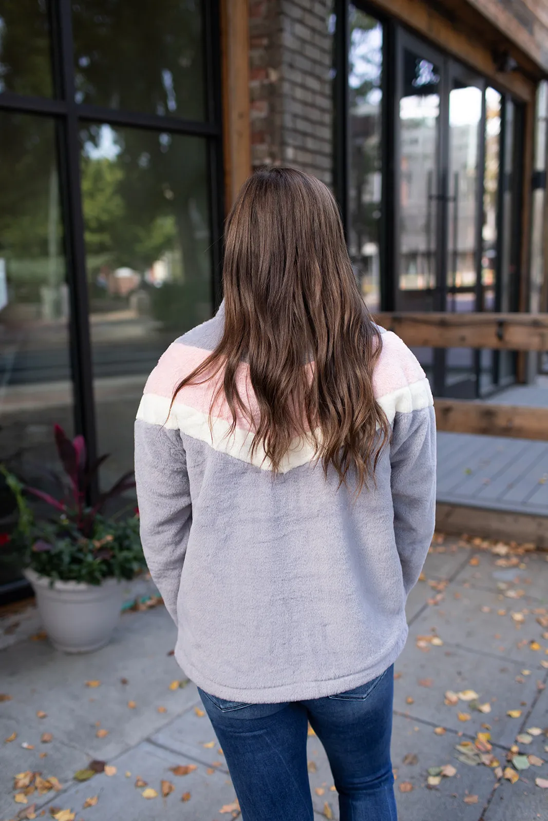 Gray Pink Cream 1/2 Zip Fleece Pullover