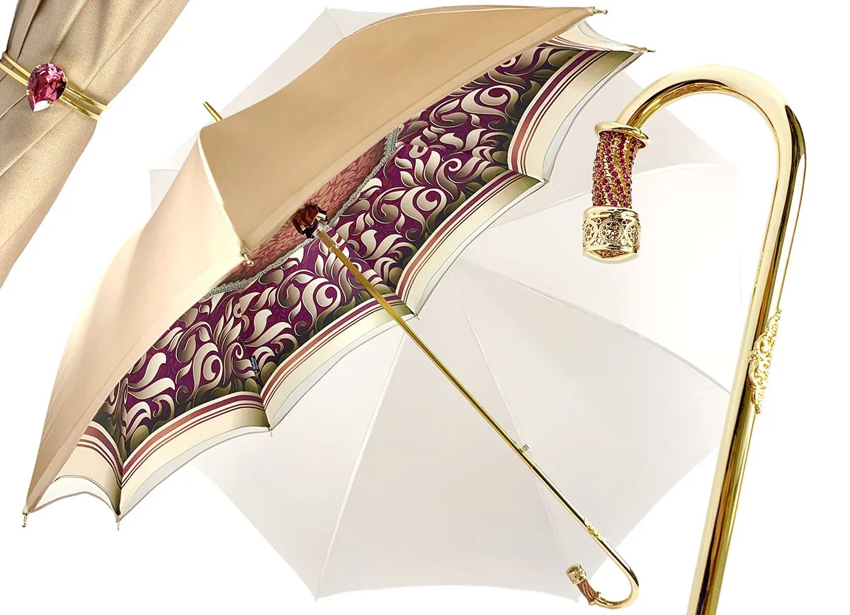 Handmade Cream Umbrella - Abstract Design