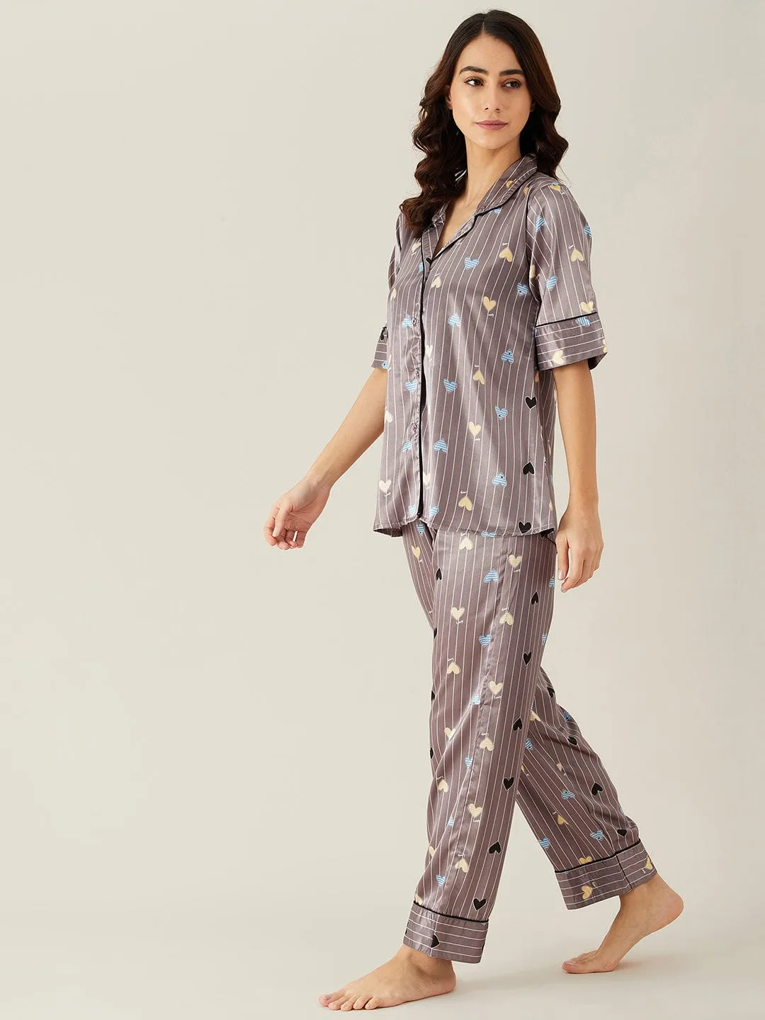 Hearts Up Satin Pyjama Loungewear