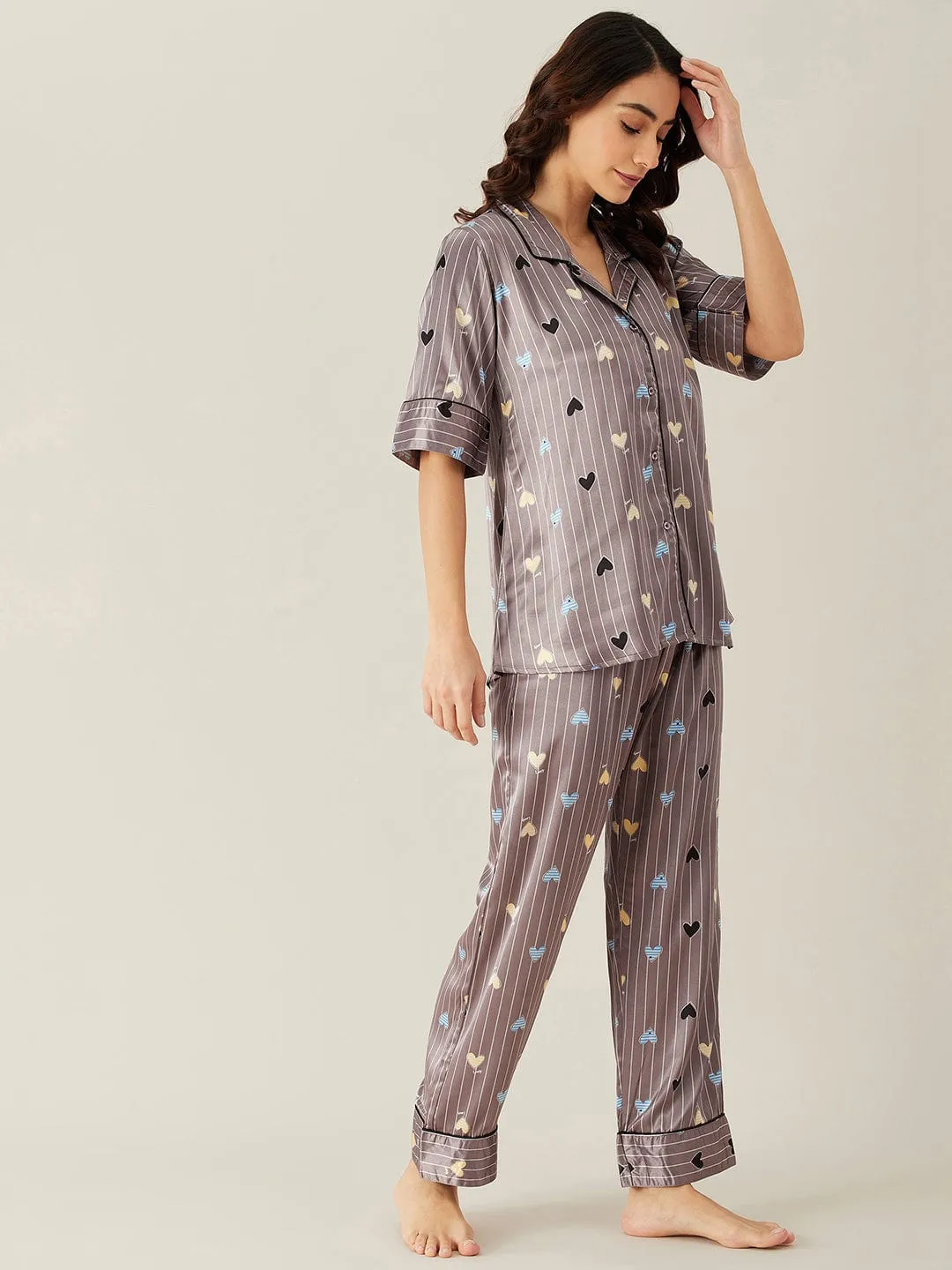 Hearts Up Satin Pyjama Loungewear