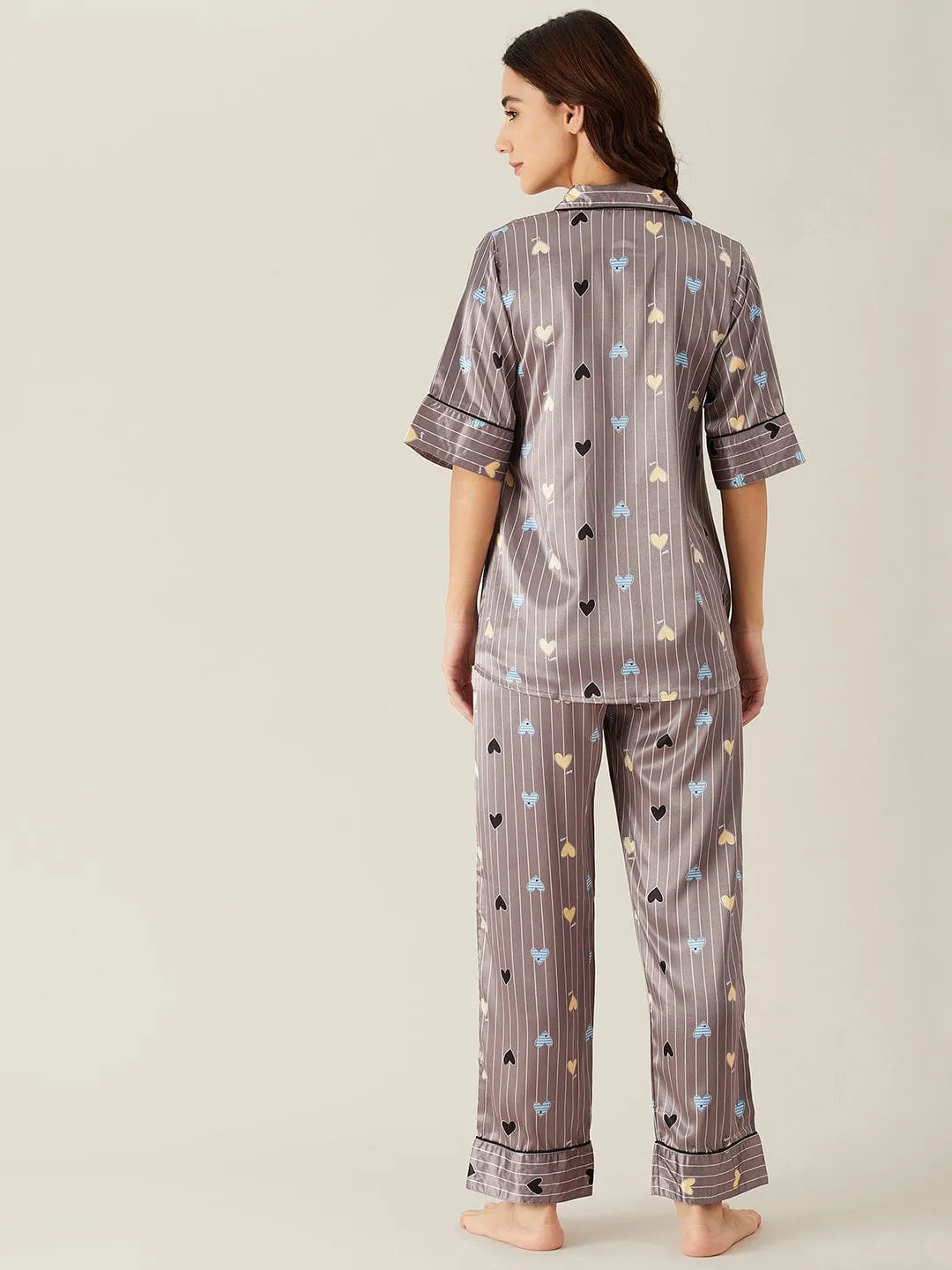 Hearts Up Satin Pyjama Loungewear