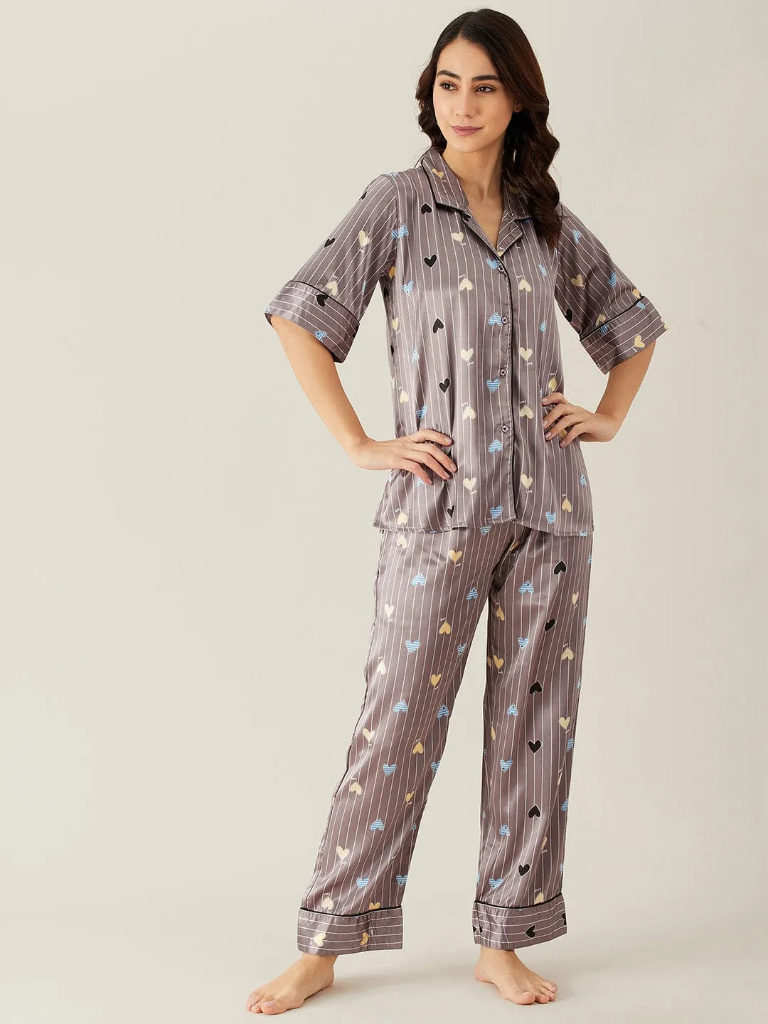 Hearts Up Satin Pyjama Loungewear