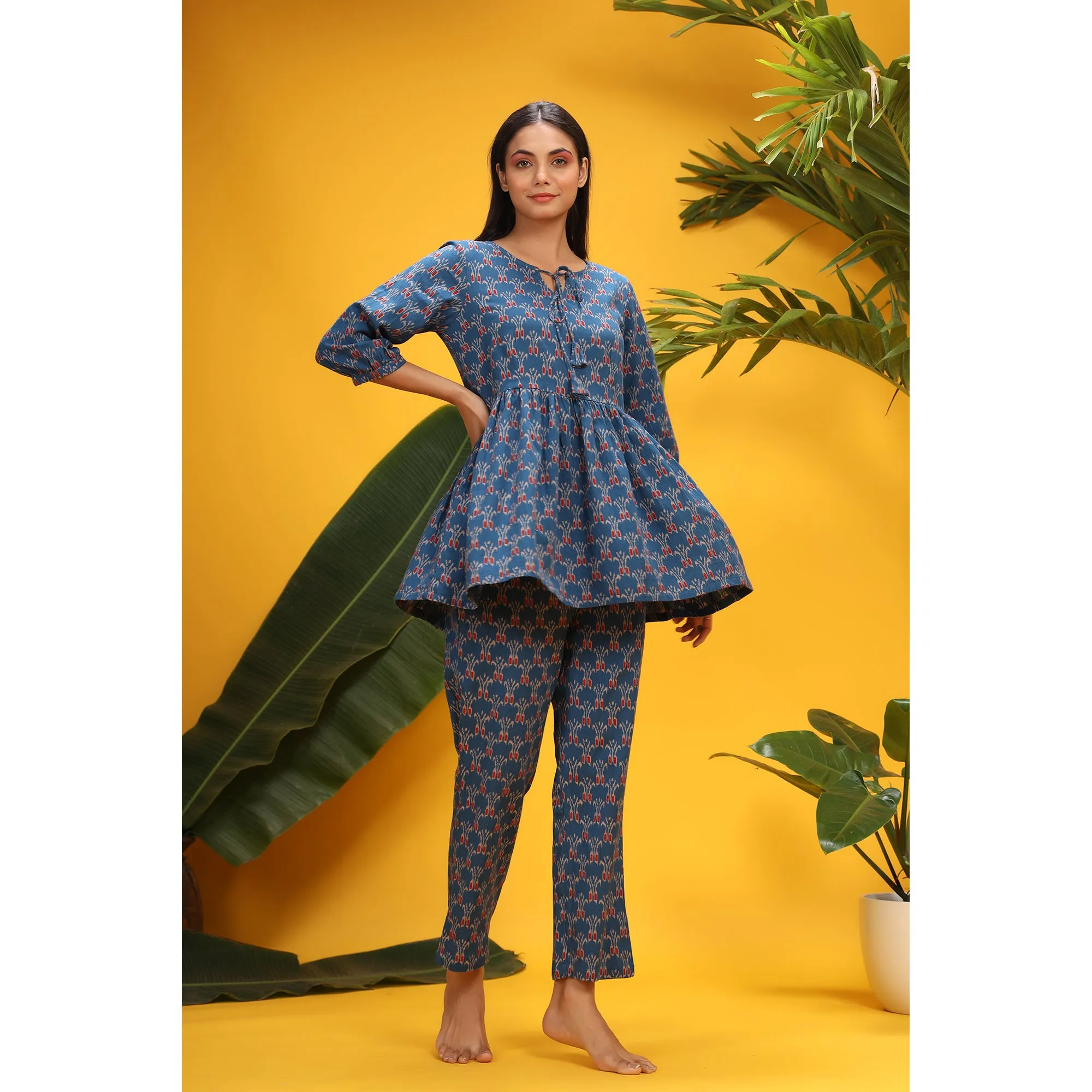 Ikat on Blue Loungewear Top Set