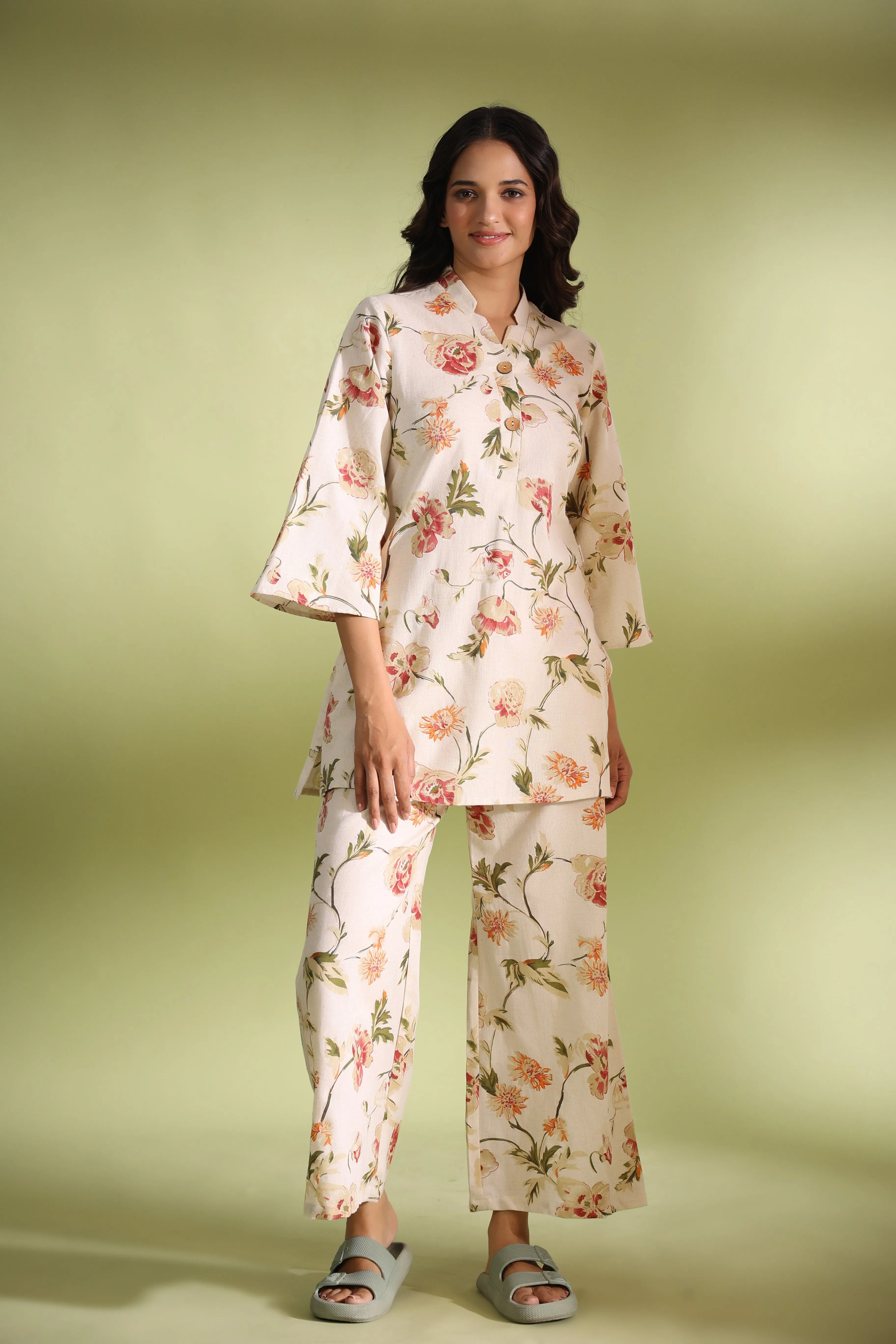 Iris on Off white Cotton Palazzo Loungewear Set