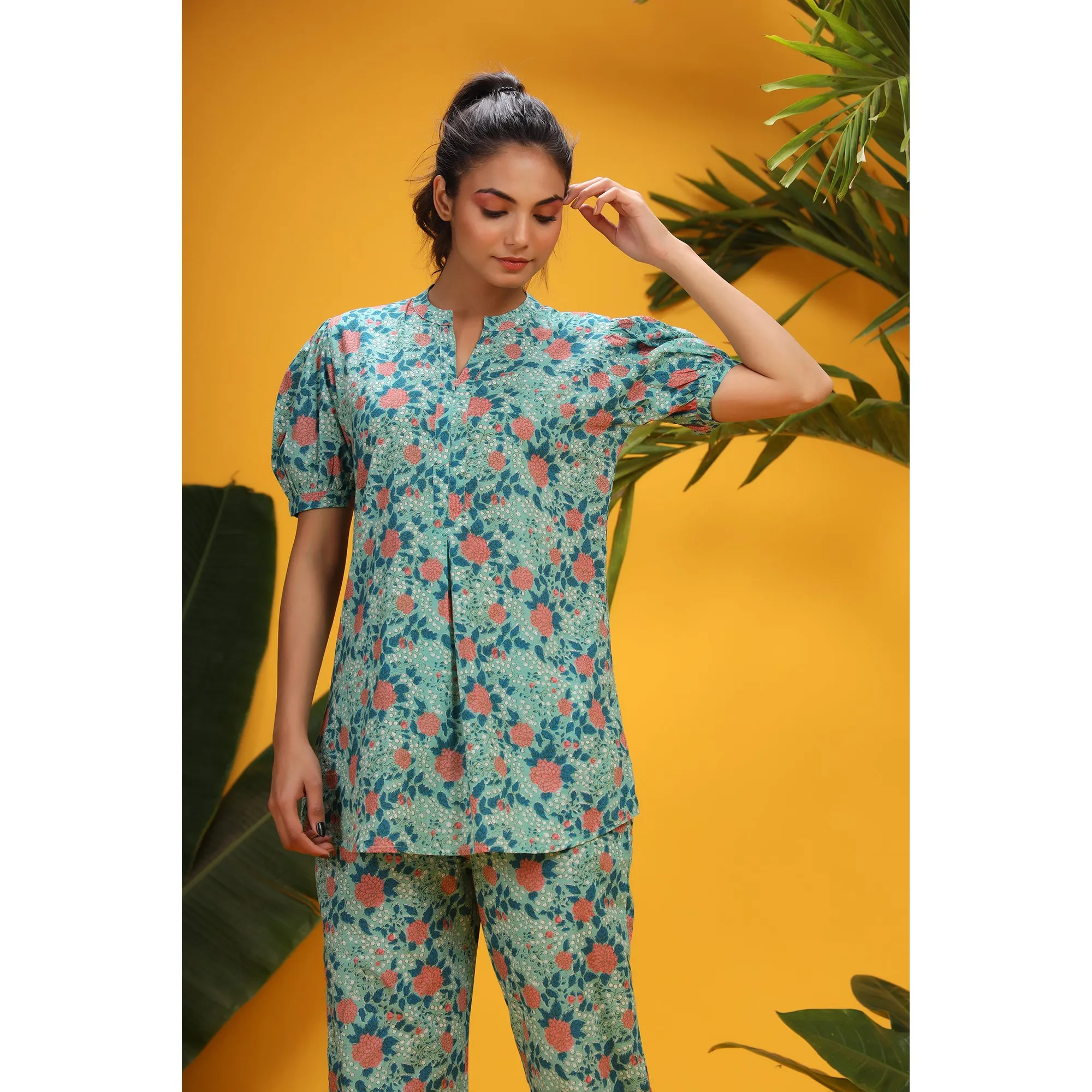 Jaal On Sky Blue Loungewear Top Set