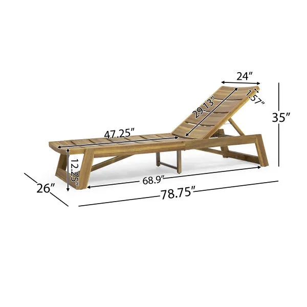 Karyme Outdoor Acacia Wood 3 Piece Chaise Lounge Set