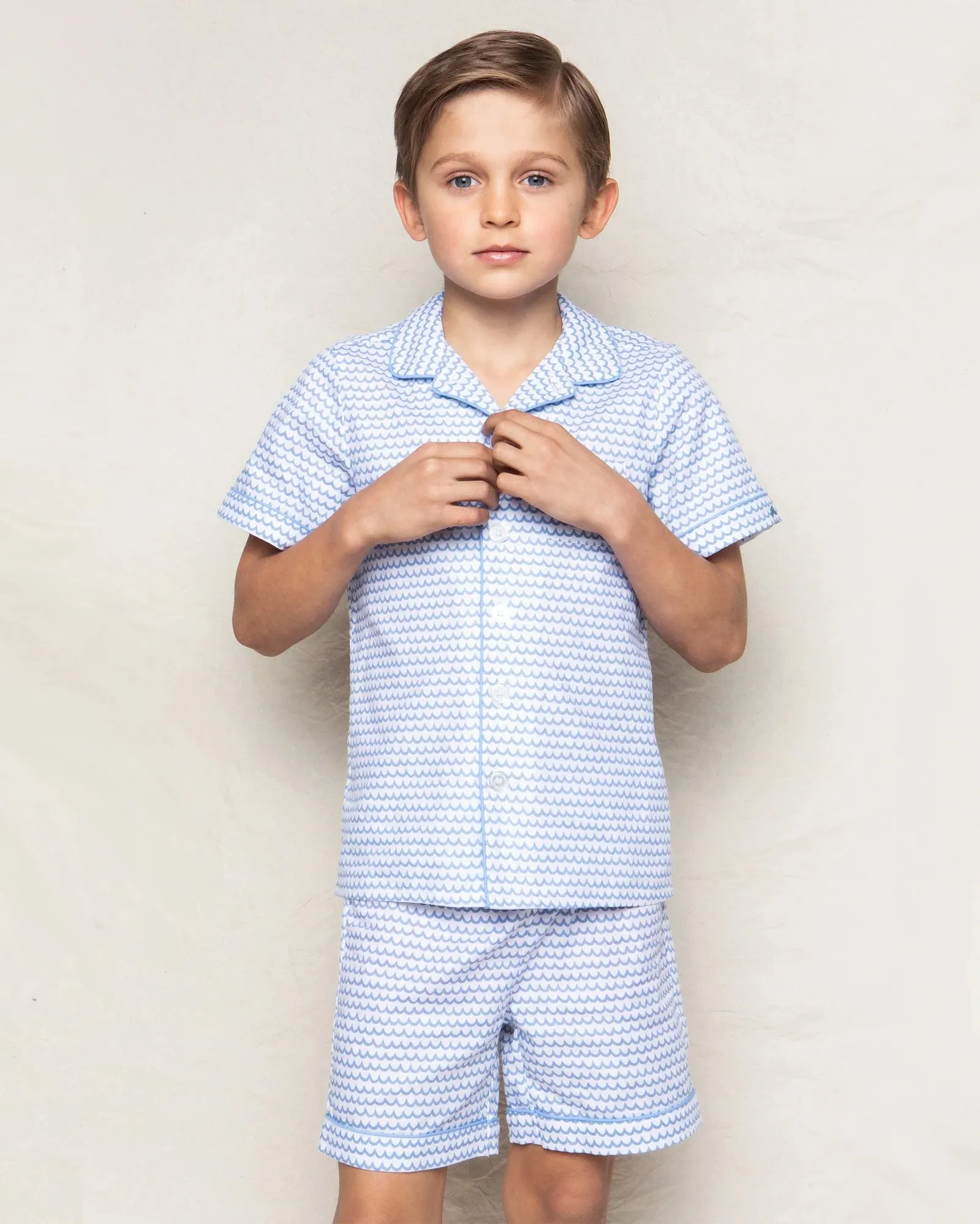 Kid's Twill Pajama Short Set- Light Blue Gingham