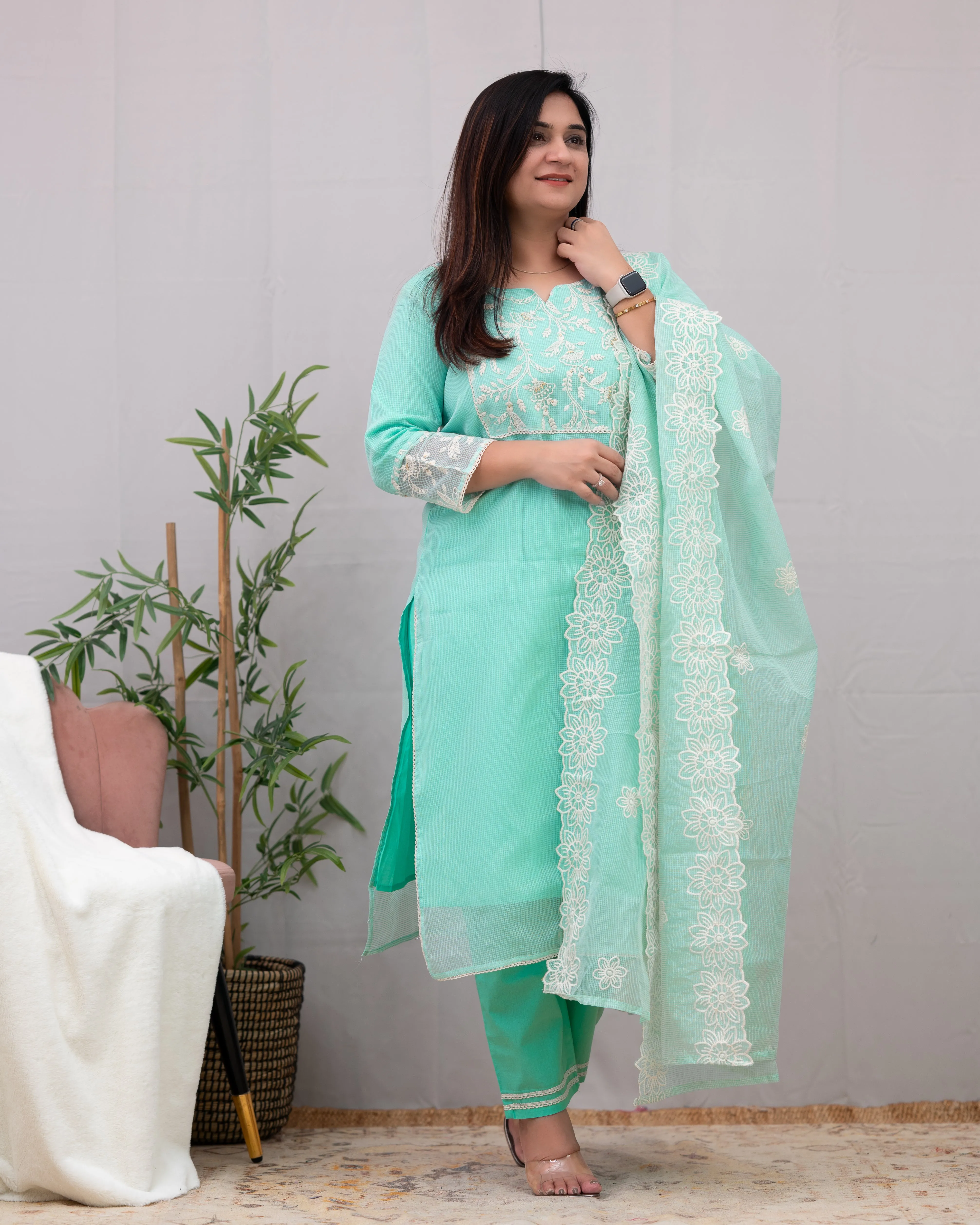 Lavina Kota Doria Embroidered Pant Set