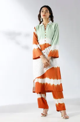 LEHER- Tie-Dye  Brown &Green Hakoba Two Piece Set