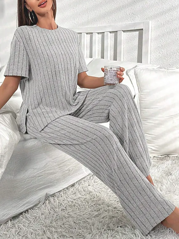 Light Grey Short Sleeve Loungewear Set