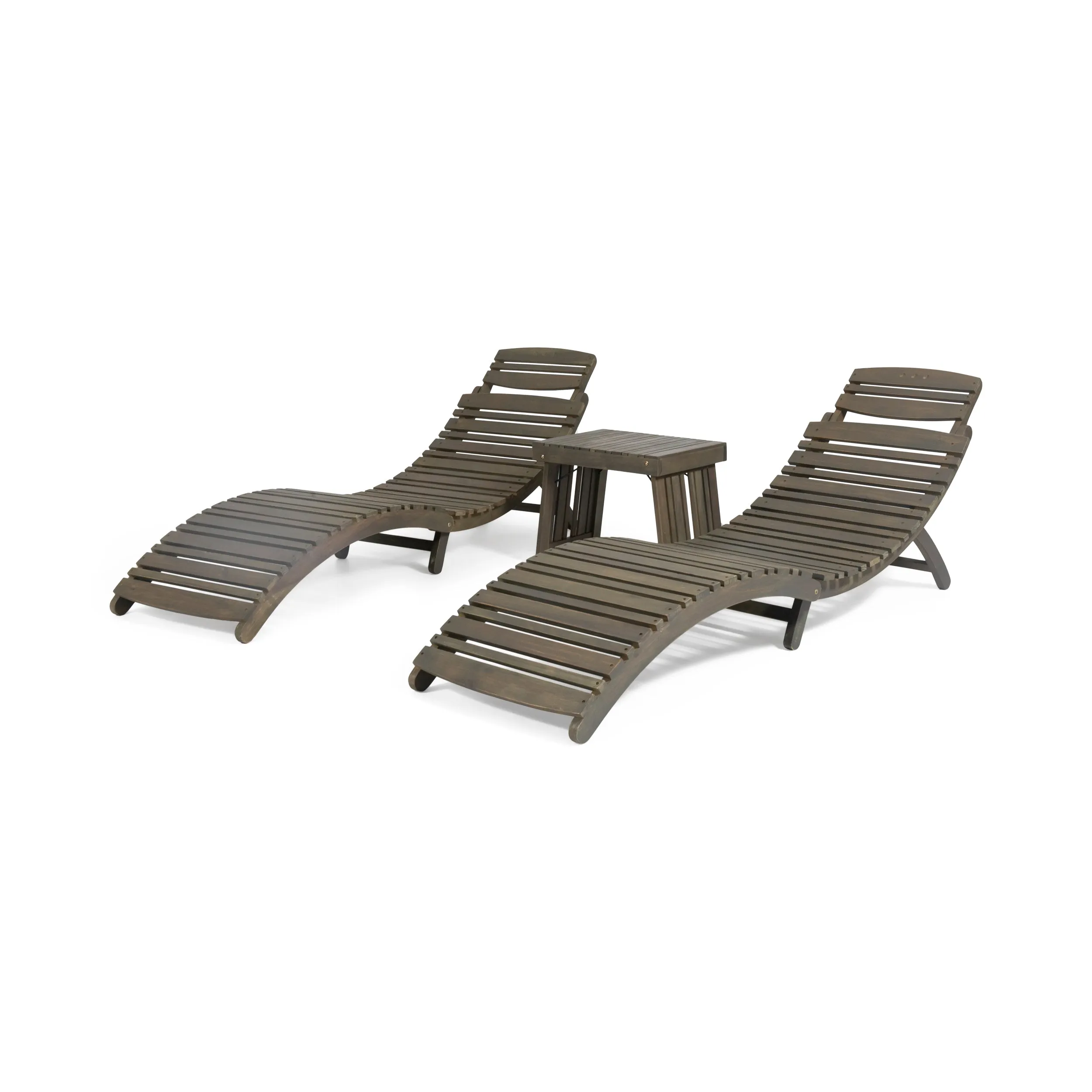 Lisbon Outdoor Acacia Wood 3 Piece Chaise Lounge Set