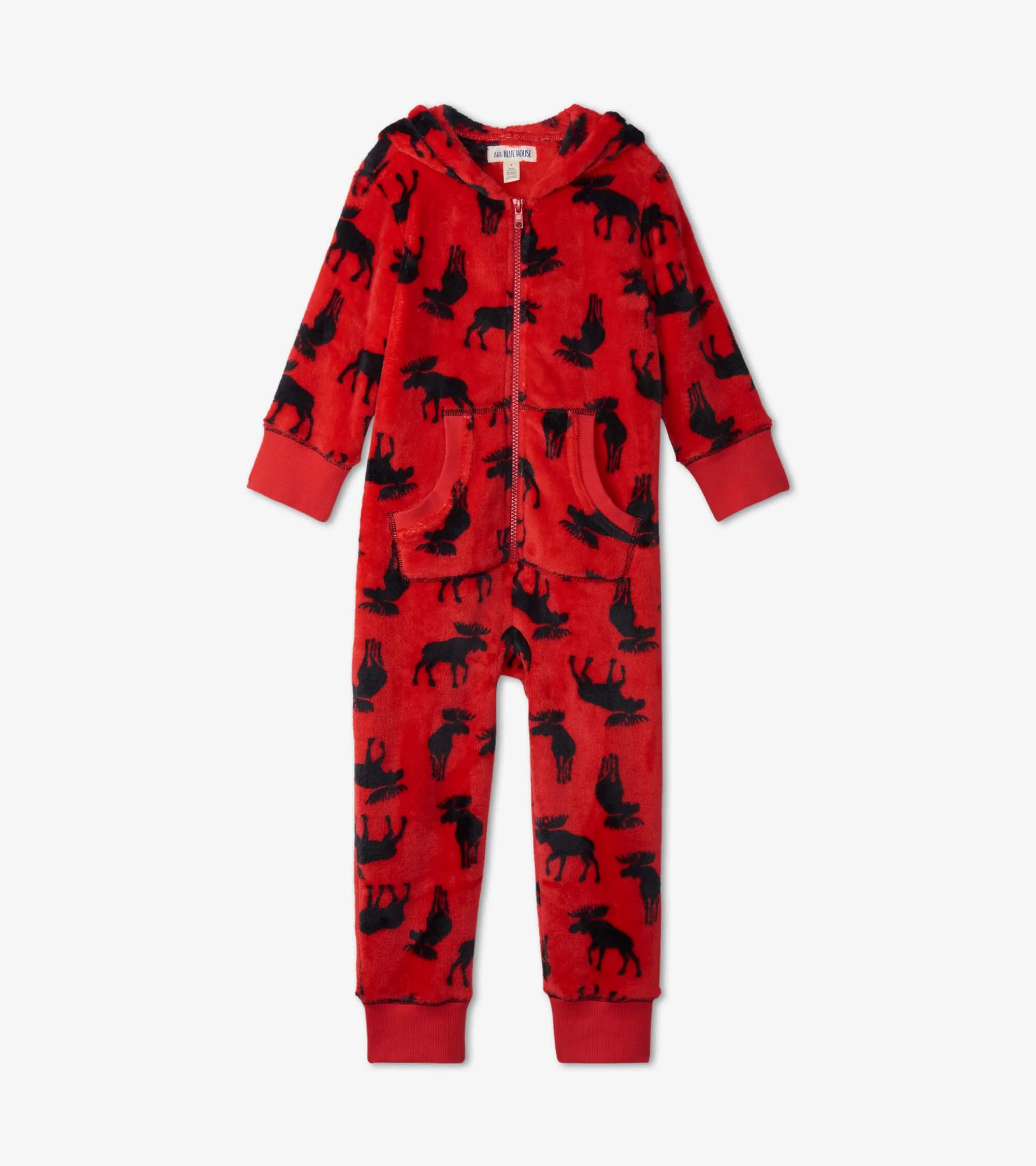 Little Blue House Moose on Red Kids' Fleece Jumpsuit