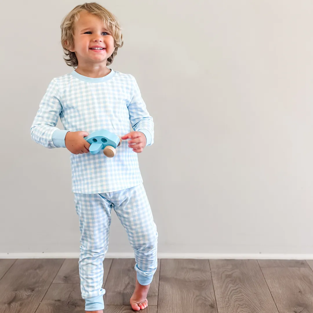 Long Sleeve Pajamas - Light Blue Check