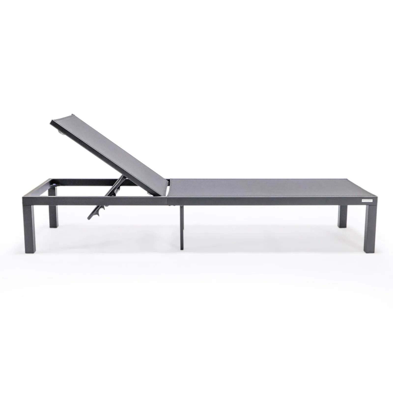 Marlin Modern Black Aluminum Outdoor Chaise Lounge Chair With Square Fire Pit Side Table Set of 2