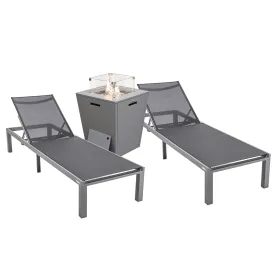 Marlin Modern Gray Aluminum Outdoor Chaise Lounge Chair With Square Fire Pit Side Table Set of 2