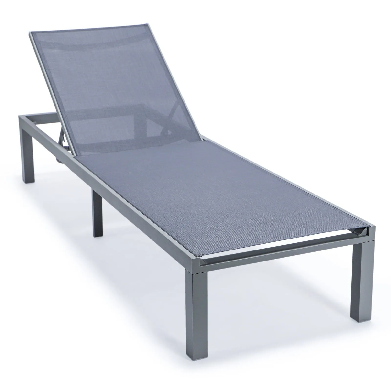 Marlin Modern Gray Aluminum Outdoor Chaise Lounge Chair With Square Fire Pit Side Table Set of 2