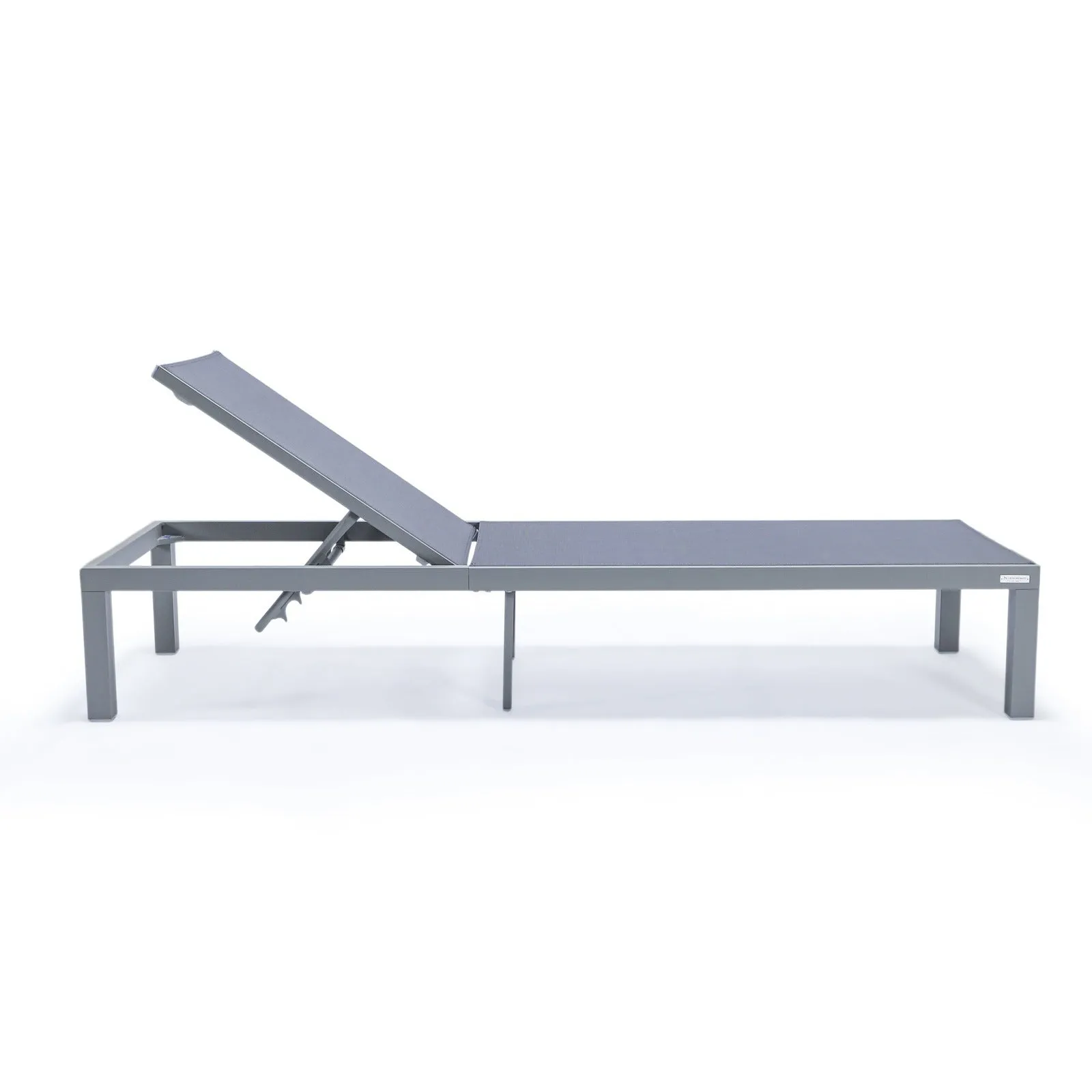 Marlin Modern Gray Aluminum Outdoor Chaise Lounge Chair With Square Fire Pit Side Table Set of 2