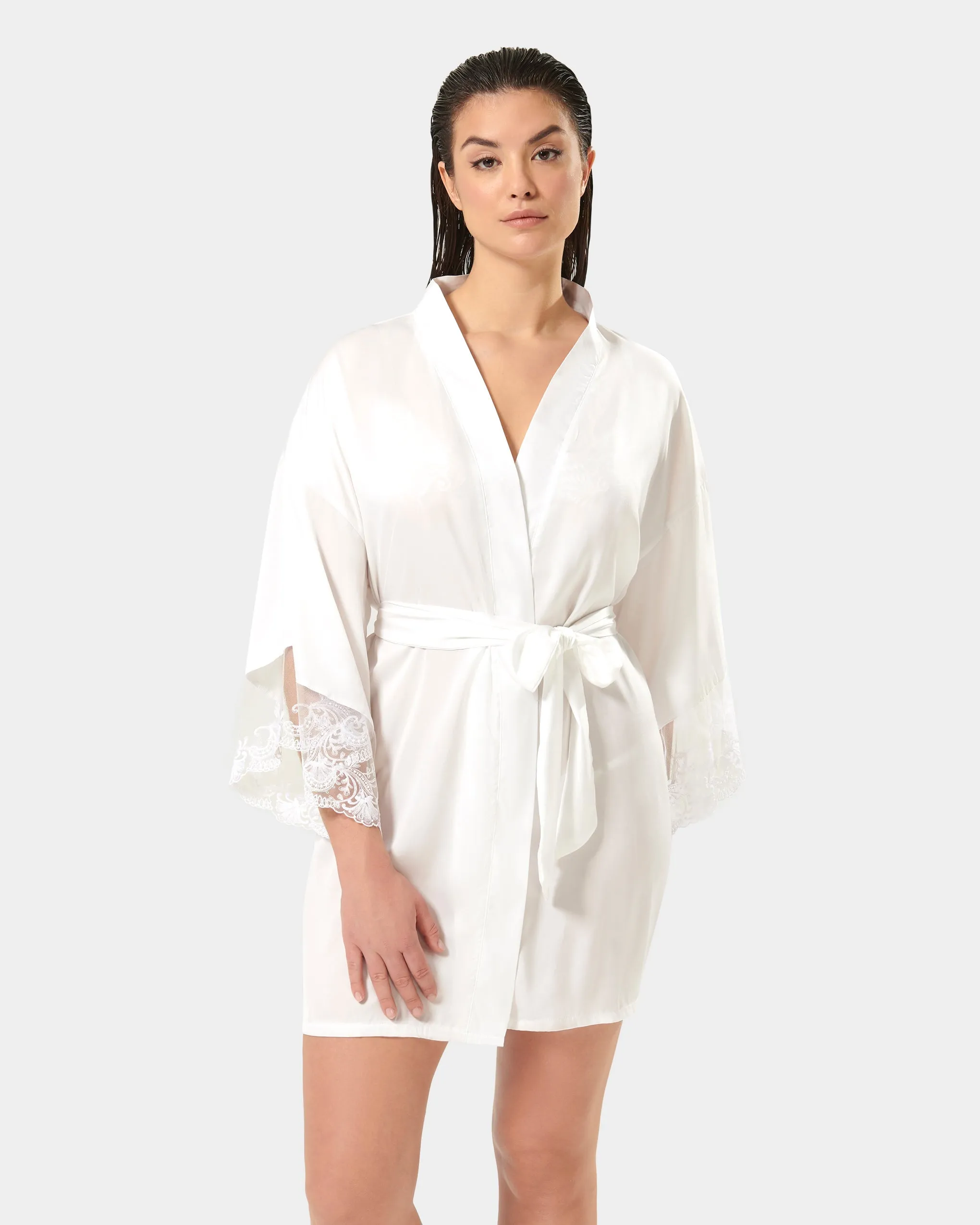 Marseille Luxury Satin Kimono White