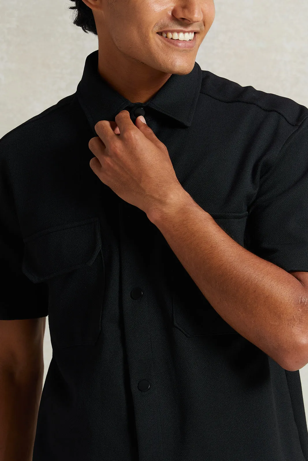 Men Black Boxy Fit Overshirt