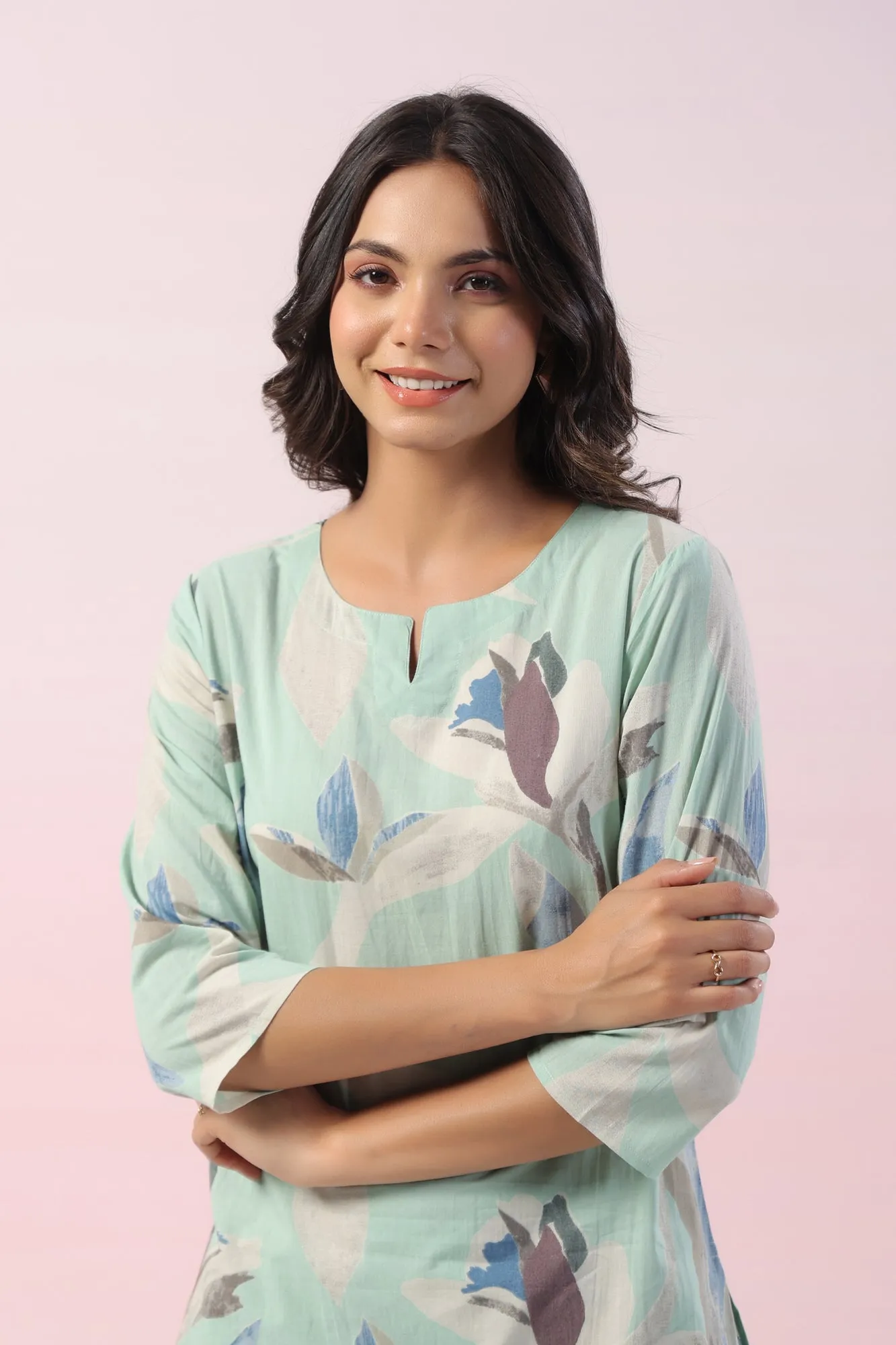 Mint Floral Cotton Palazzo Loungewear Set