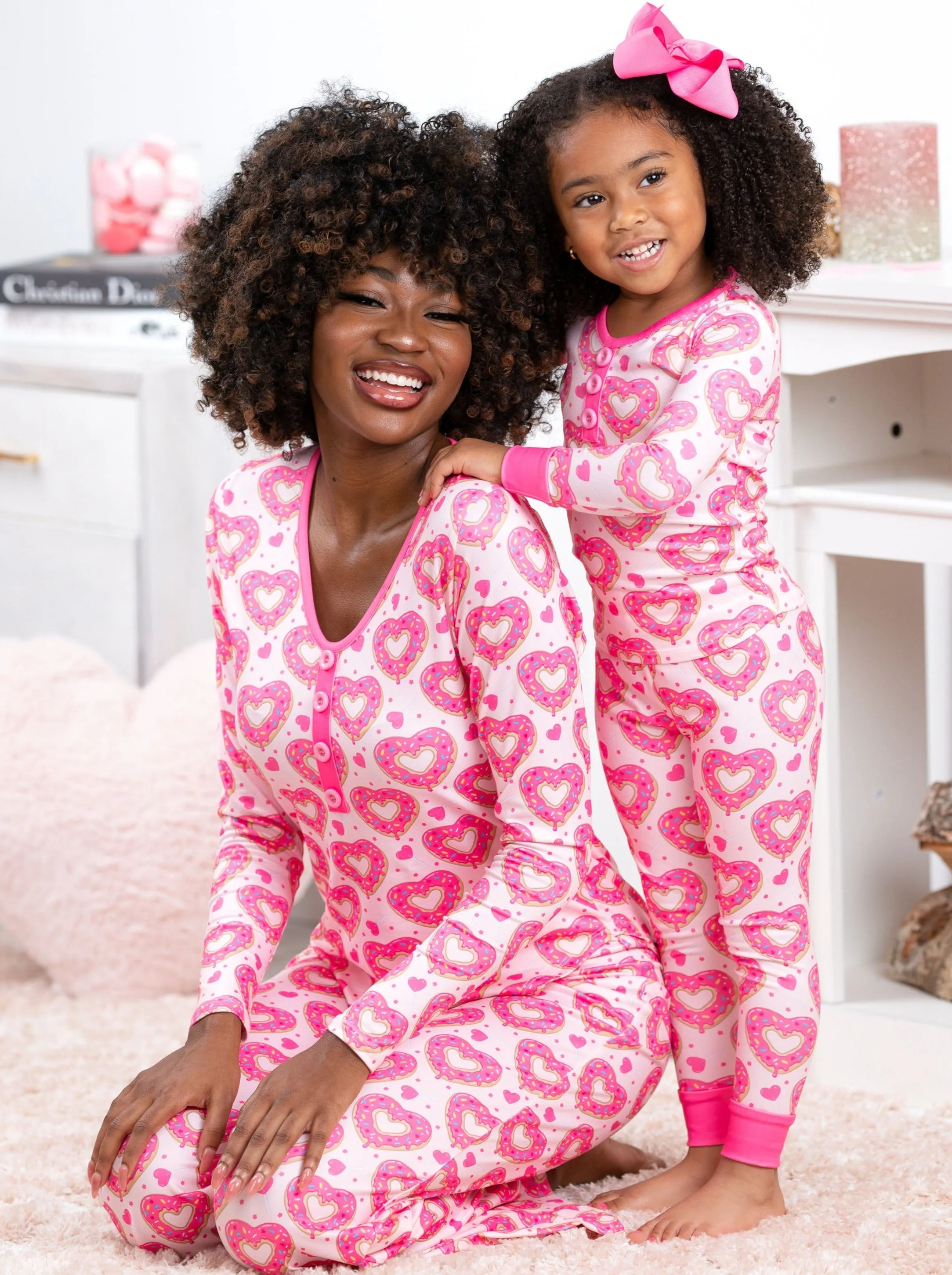 Mommy and Me Heart Donut Pajama Set