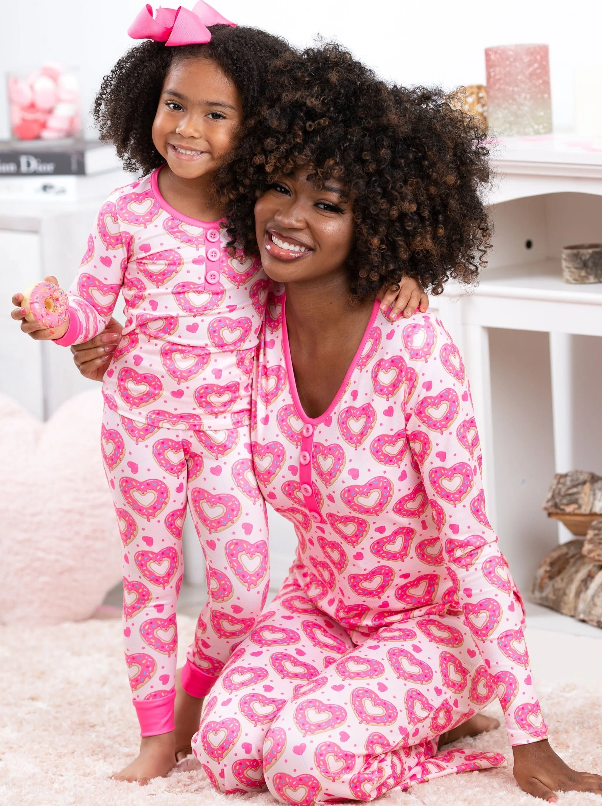 Mommy and Me Heart Donut Pajama Set