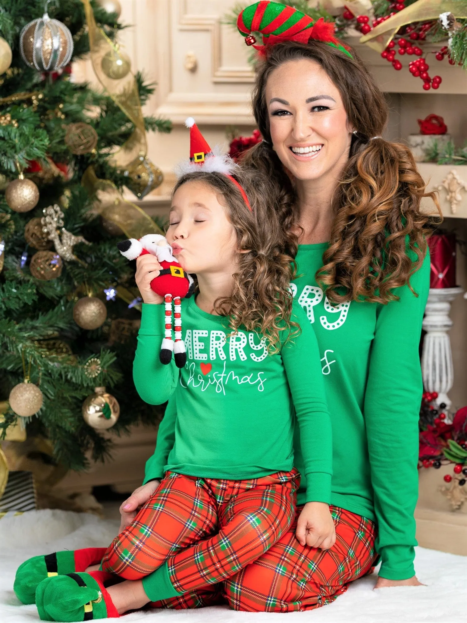 Mommy and Me Merry Christmas Plaid Pajama Set