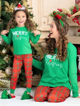 Mommy and Me Merry Christmas Plaid Pajama Set