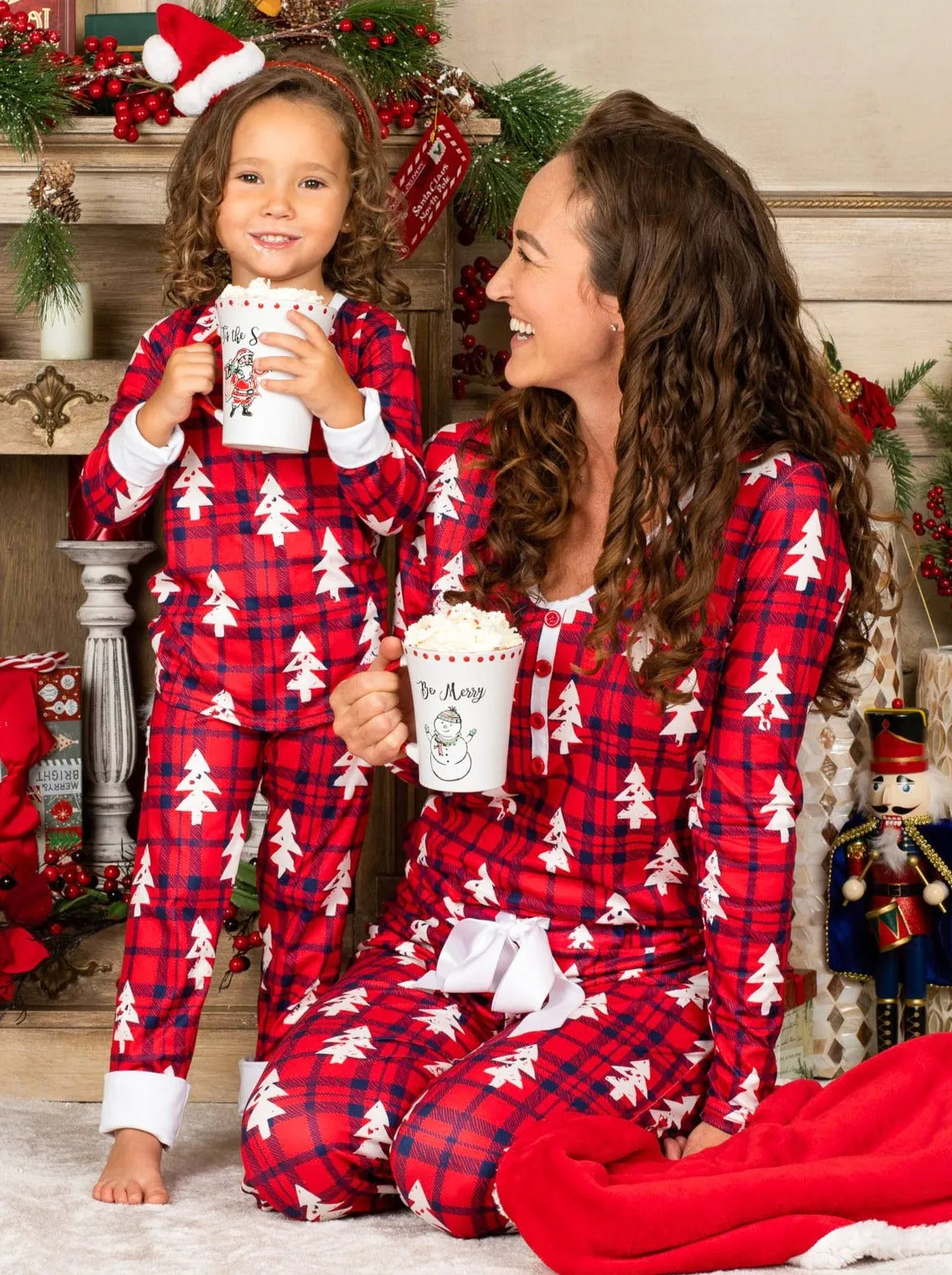 Mommy and Me Plaid Present Pajama Set