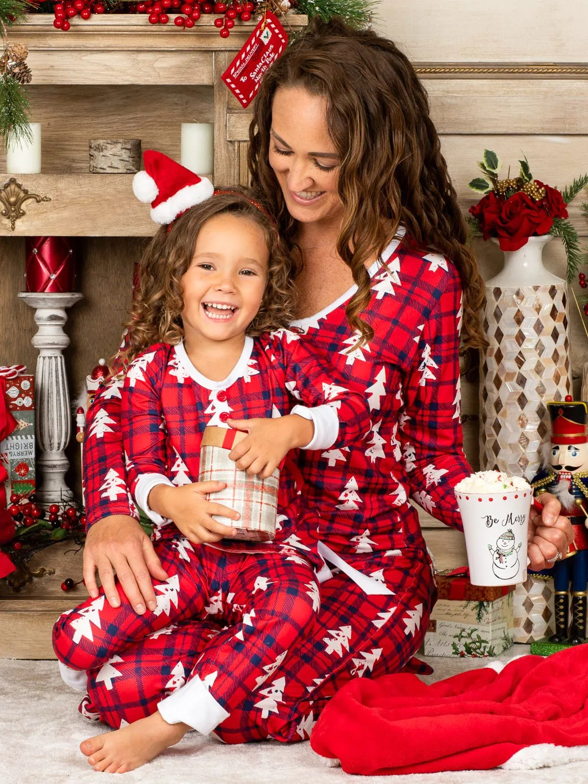 Mommy and Me Plaid Present Pajama Set