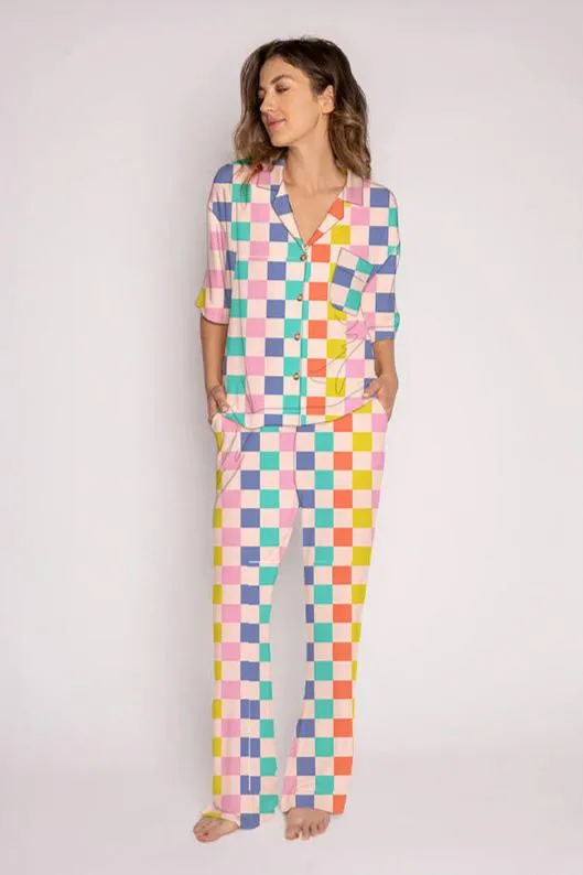 Multicolor Checkered Wholesale Loungewear Pants Set for Women