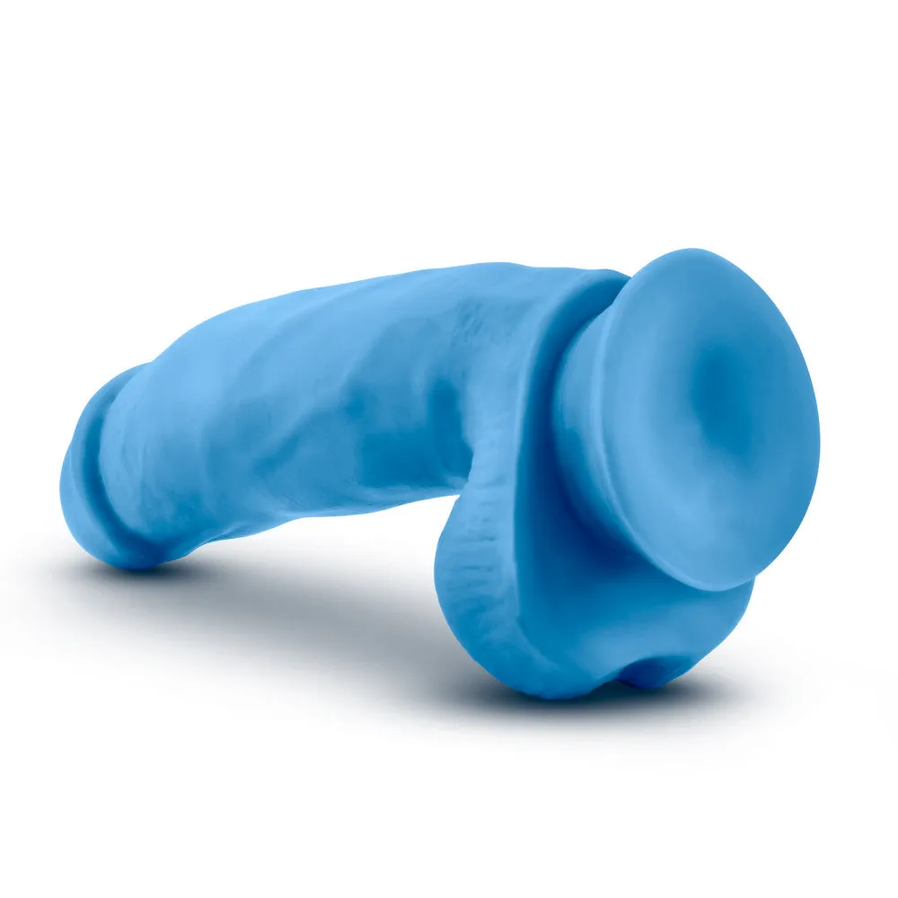 Neo Elite By Blush® | Neon Blue: 7-Inch Long Dildo - Made with Purio™ Silicone & SensaFeel® Dual Density Realistic Technology